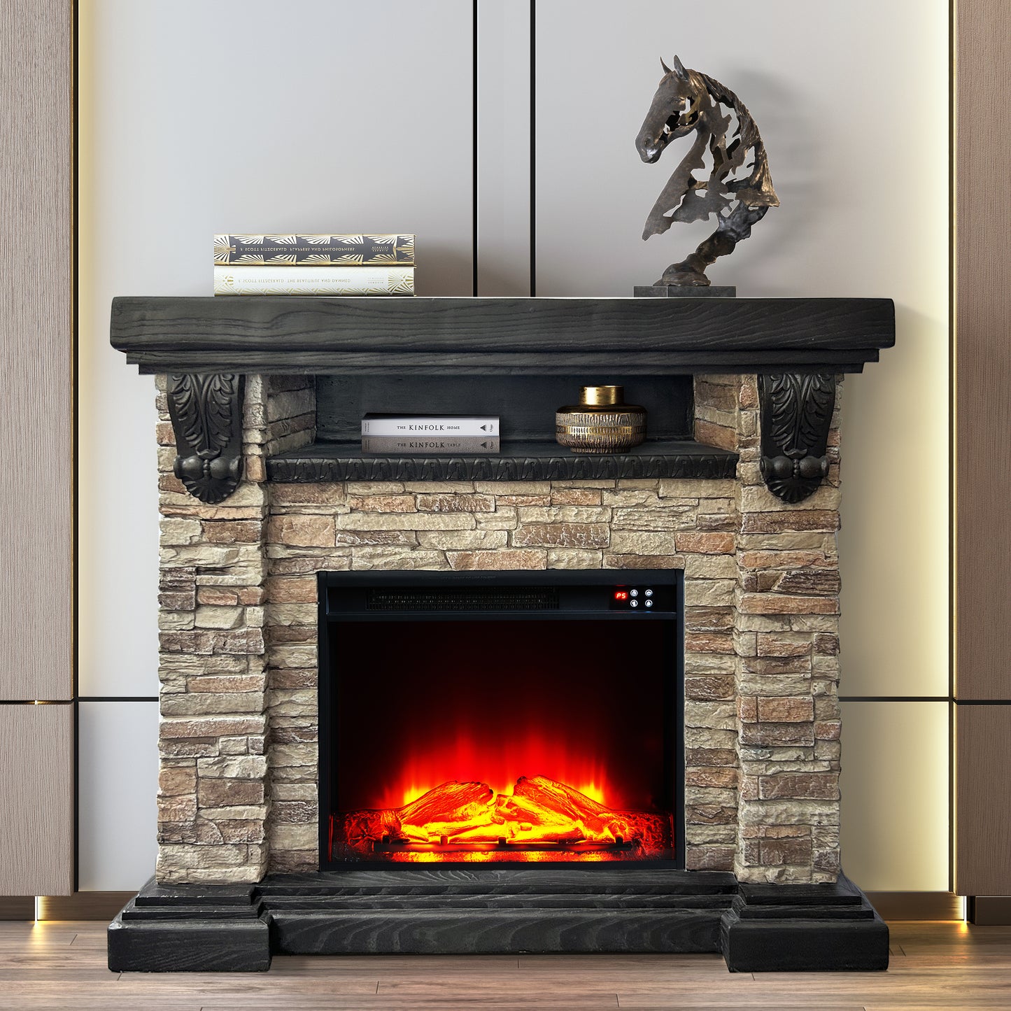 Festivo FFP25041 45" Electric Fireplace MGO Mantel with Faux Brick-Brown