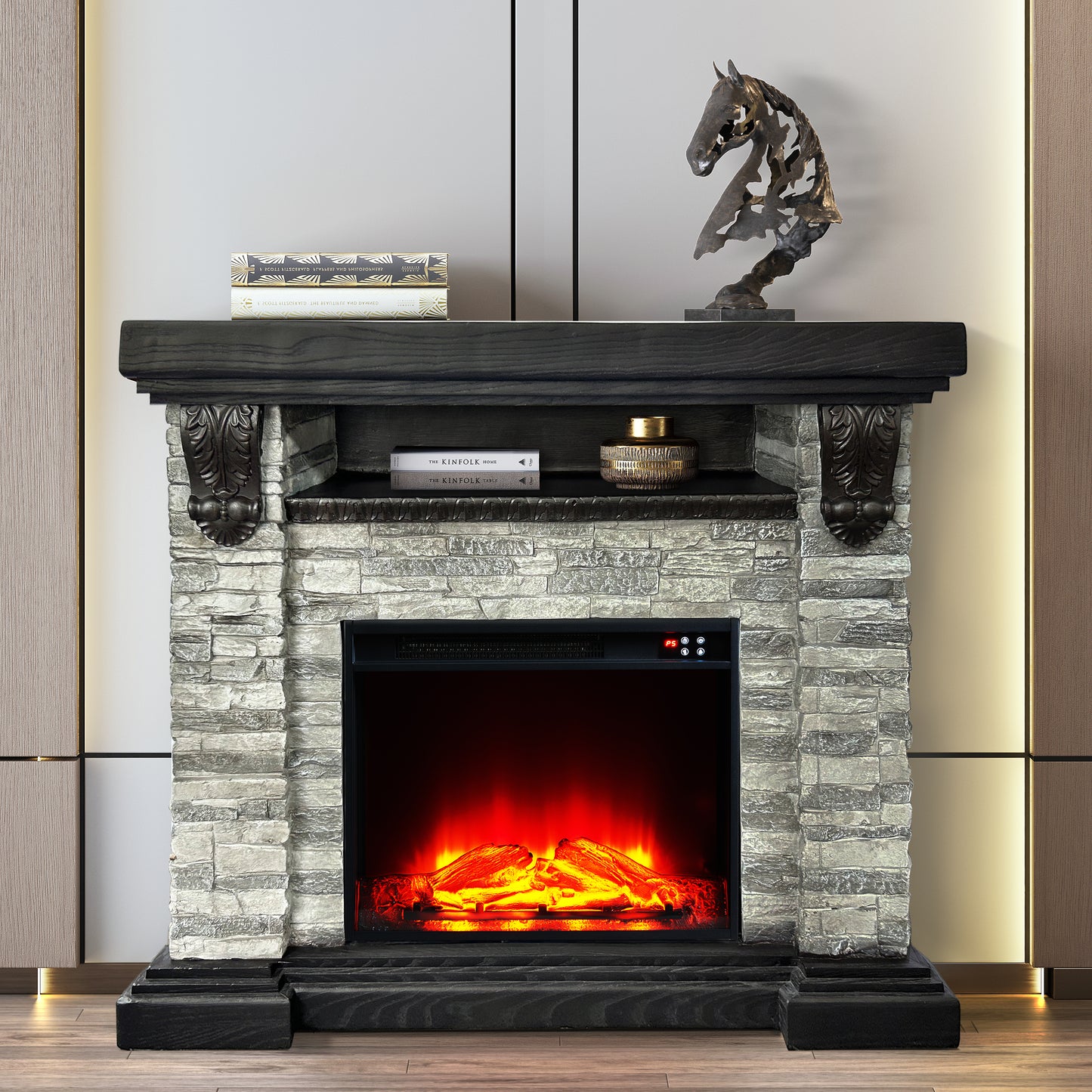 Festivo FFP25042 45" Electric Fireplace MGO Mantel with Faux Brick-Grey