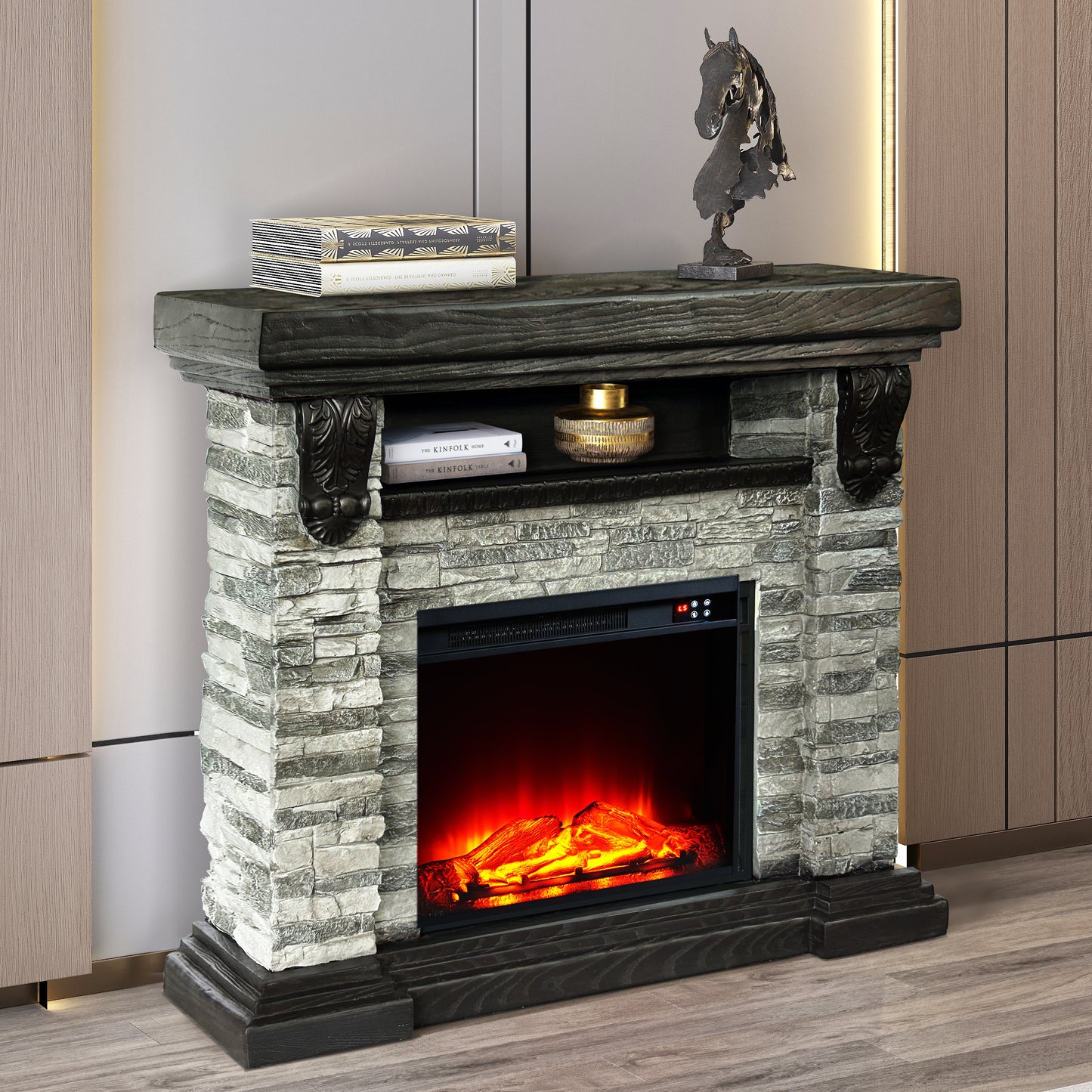 Festivo FFP25042 45" Electric Fireplace MGO Mantel with Faux Brick-Grey