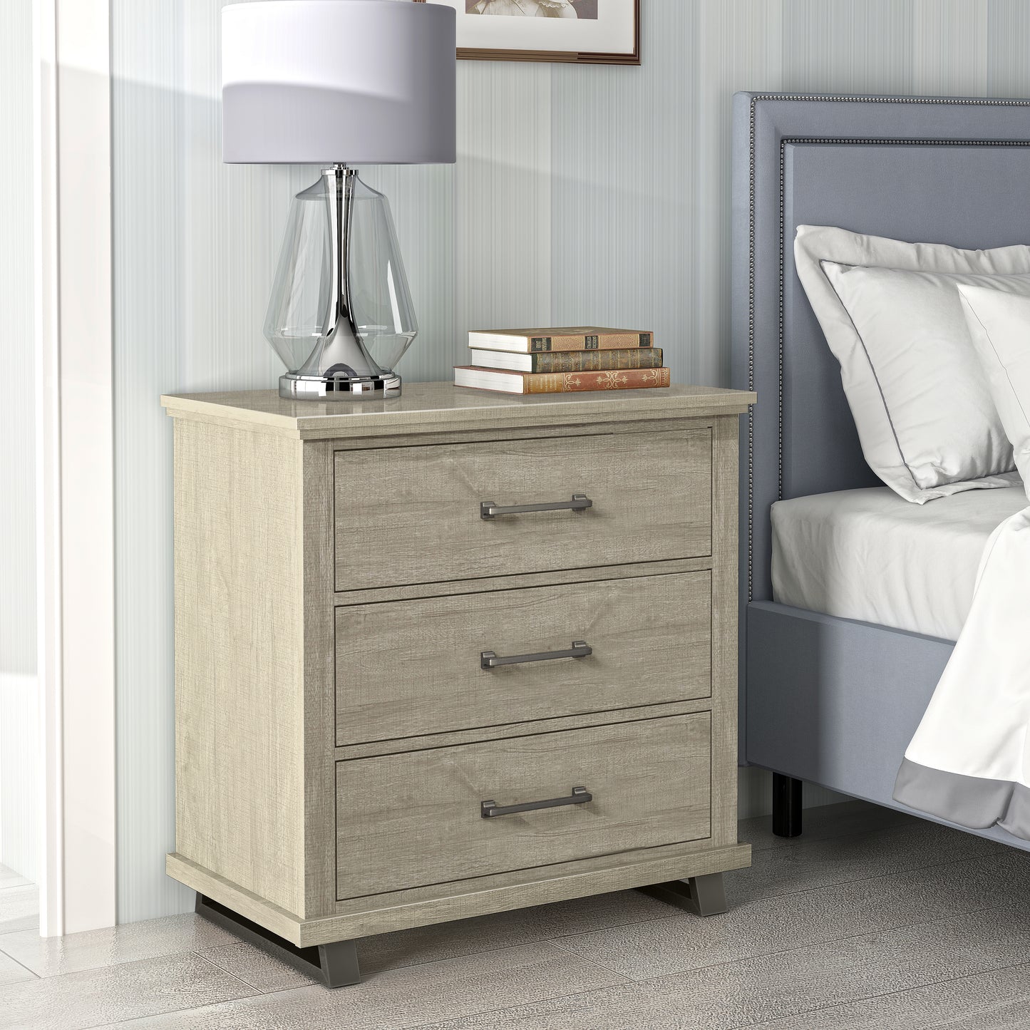 Festivo FNS22231 32" Bedroom Nightstands with 3 Drawers-Beige