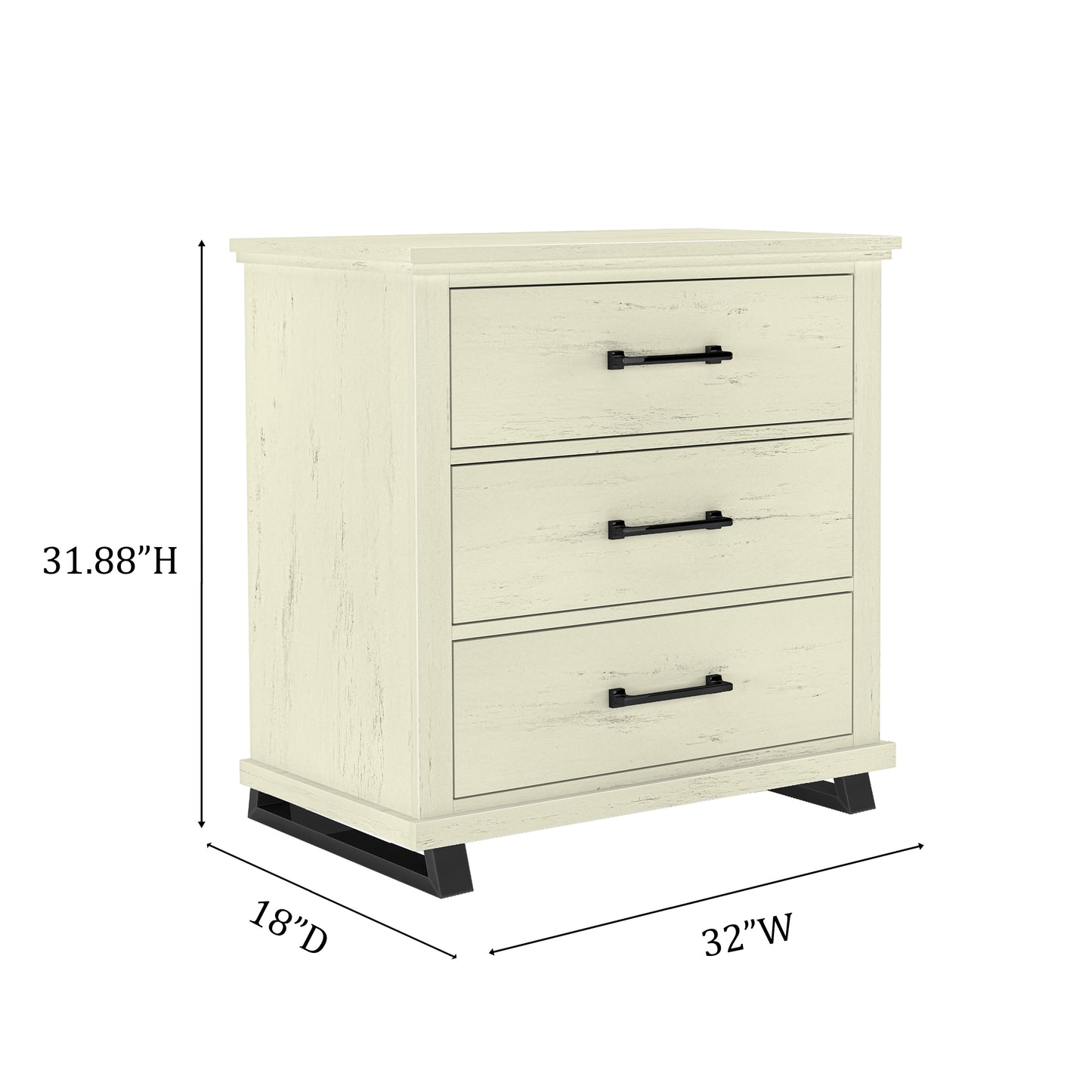 Festivo FNS22232 32" Bedroom Nightstands with 3 Drawers-White