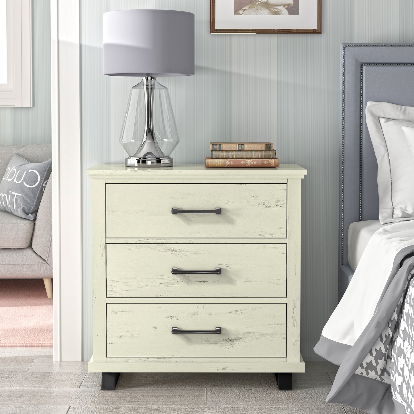 Festivo FNS22232 32" Bedroom Nightstands with 3 Drawers-White
