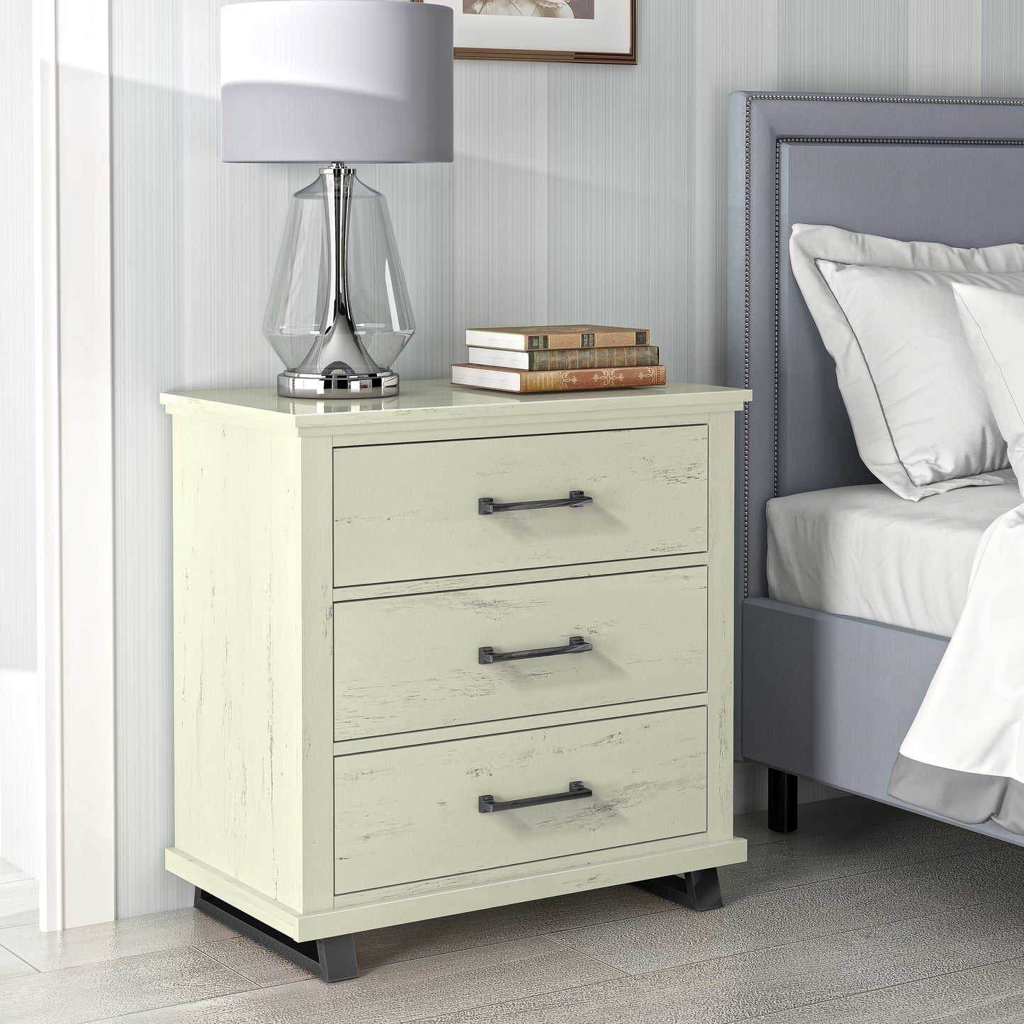 Festivo FNS22232 32" Bedroom Nightstands with 3 Drawers-White