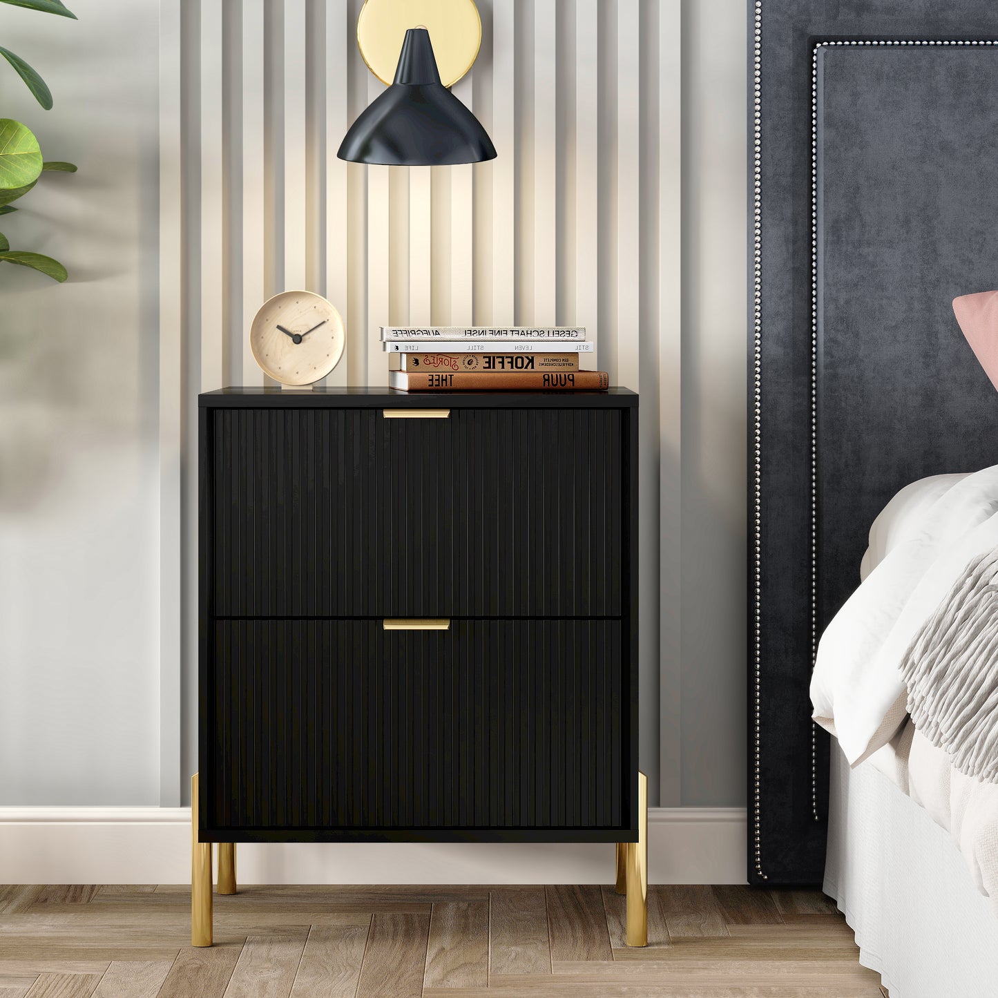 Festivo FNS23111 20.5" Bedroom Nightstands with 2 Drawers-Black