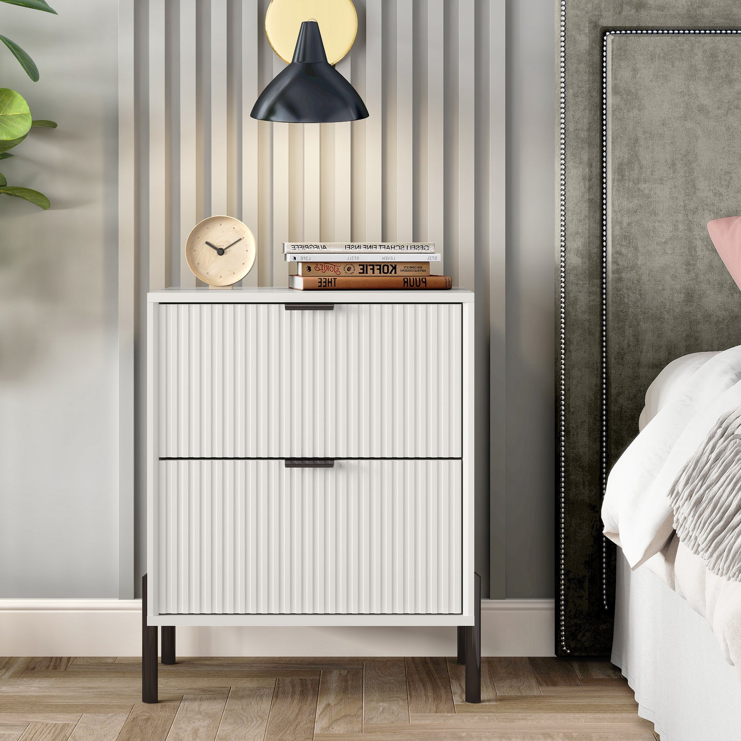 Festivo FNS23112 20.5" Bedroom Nightstands with 2 Drawers-Offwhite