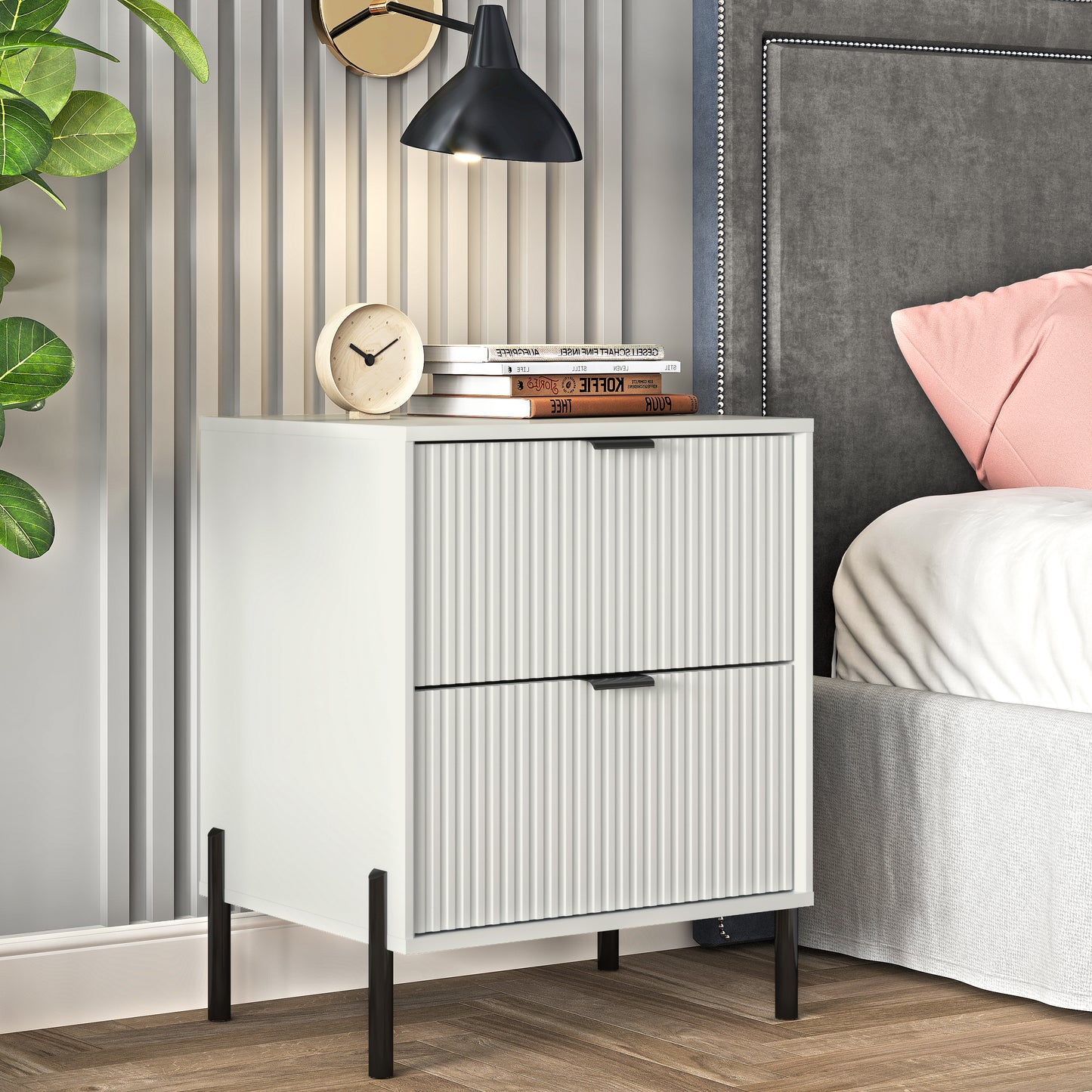 Festivo FNS23112 20.5" Bedroom Nightstands with 2 Drawers-Offwhite