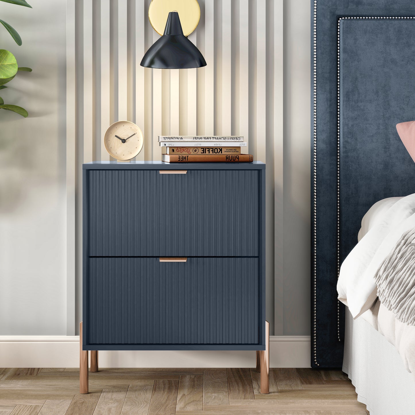 Festivo FNS23113 20.5" Bedroom Nightstands with 2 Drawers-Navy