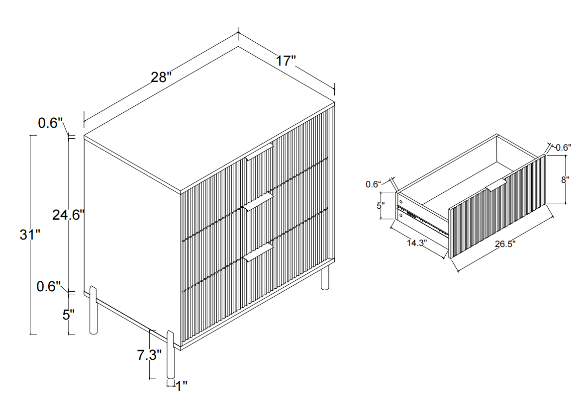 Festivo FNS23116 28" Bedroom Nightstands with 3 Drawers-White