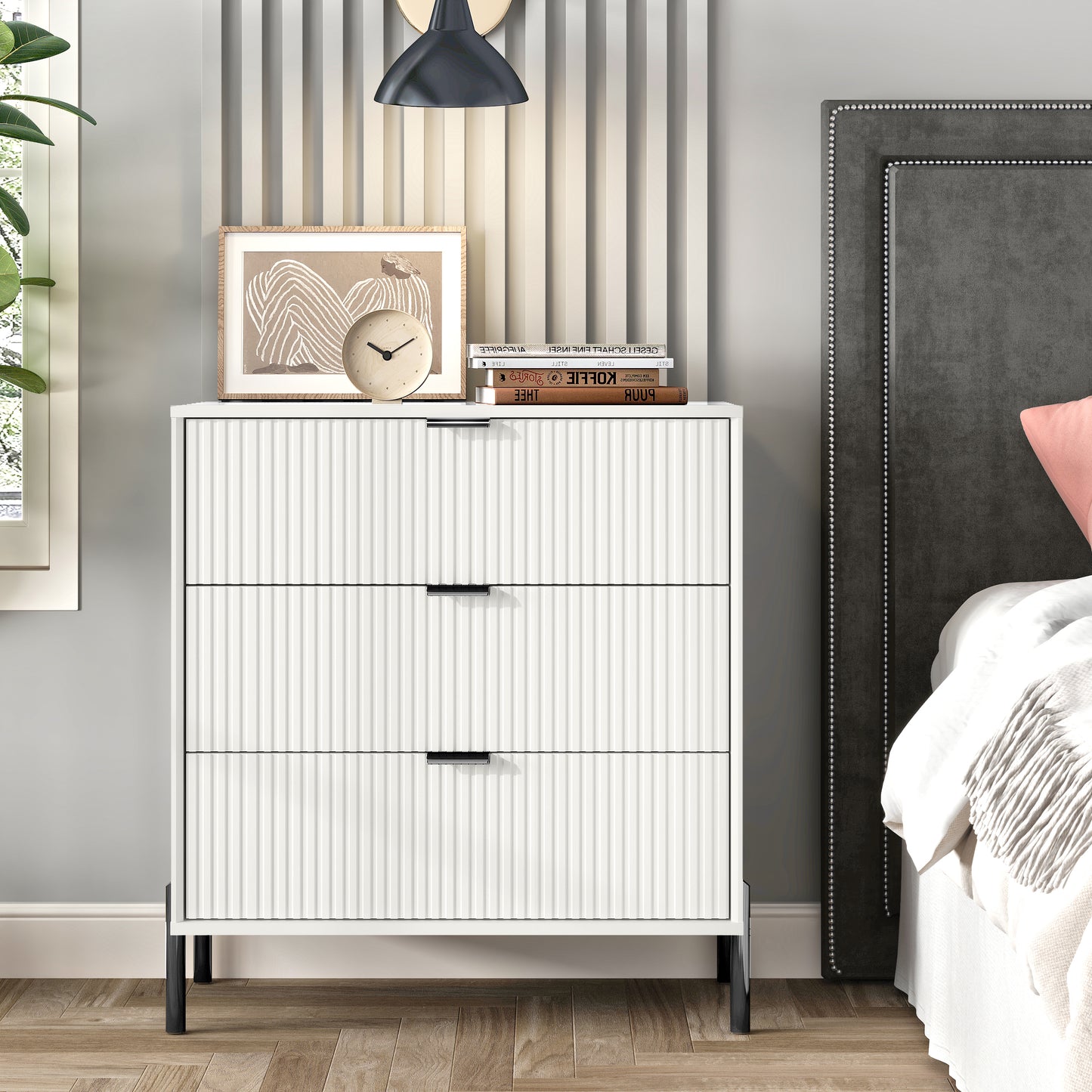 Festivo FNS23116 28" Bedroom Nightstands with 3 Drawers-White