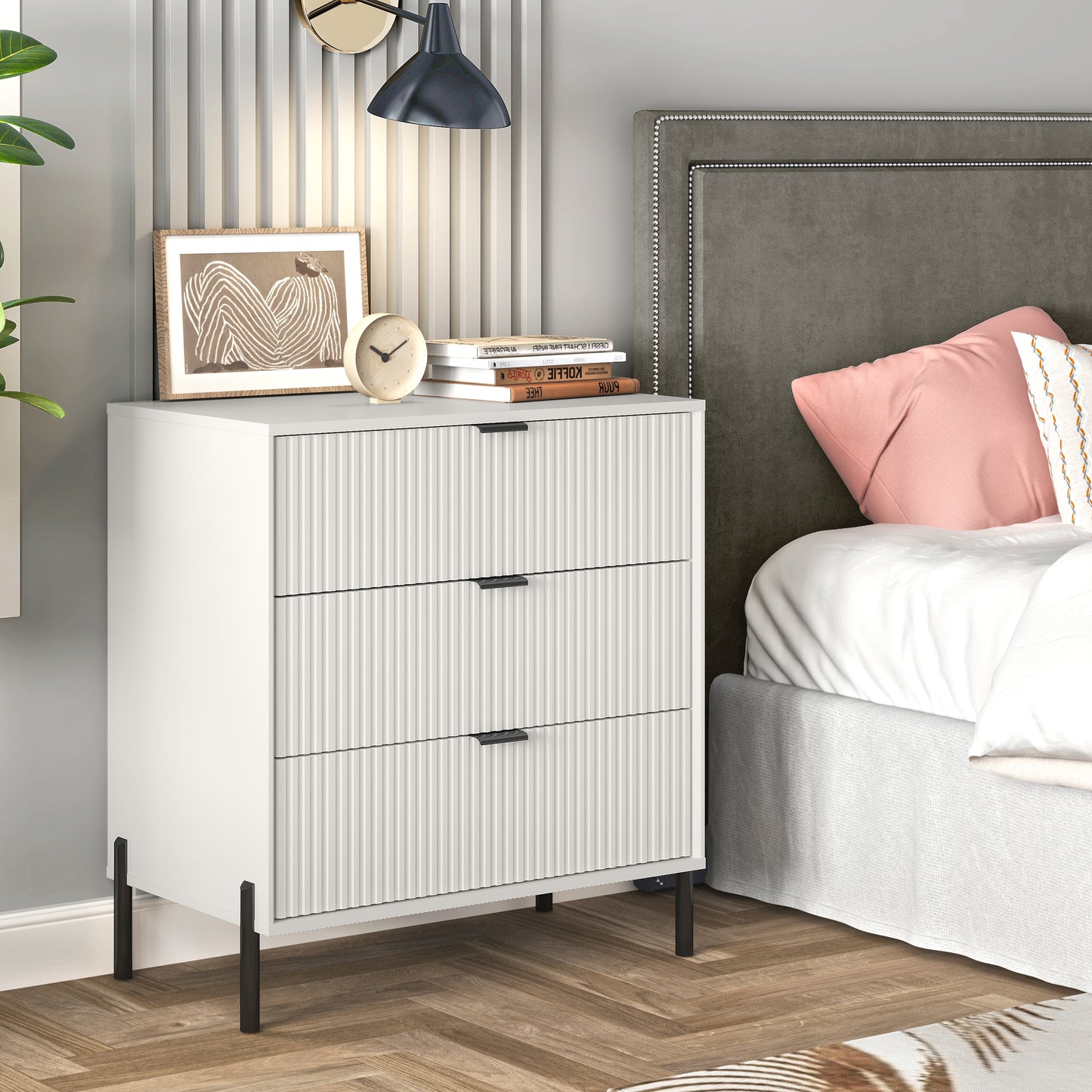 Festivo FNS23116 28" Bedroom Nightstands with 3 Drawers-White