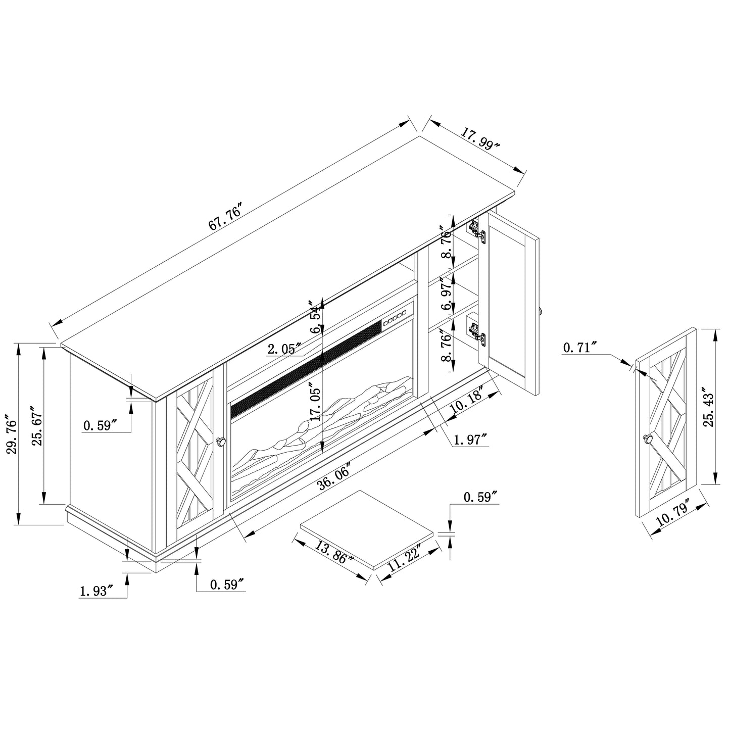 Festivo FTS21200 68" TV Stand with 36" Electric Fireplace-White
