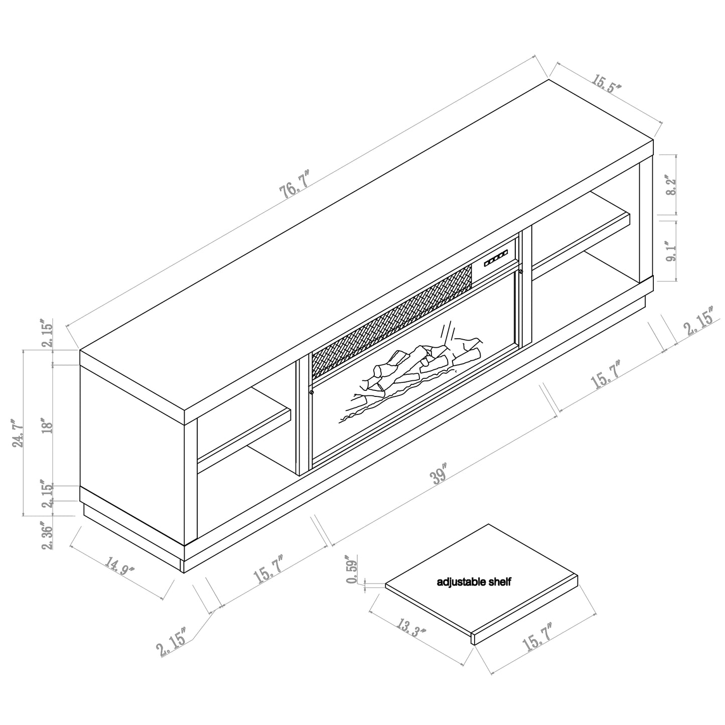 Festivo FTS21220 77" TV Stand with 36" Electric Fireplace-White