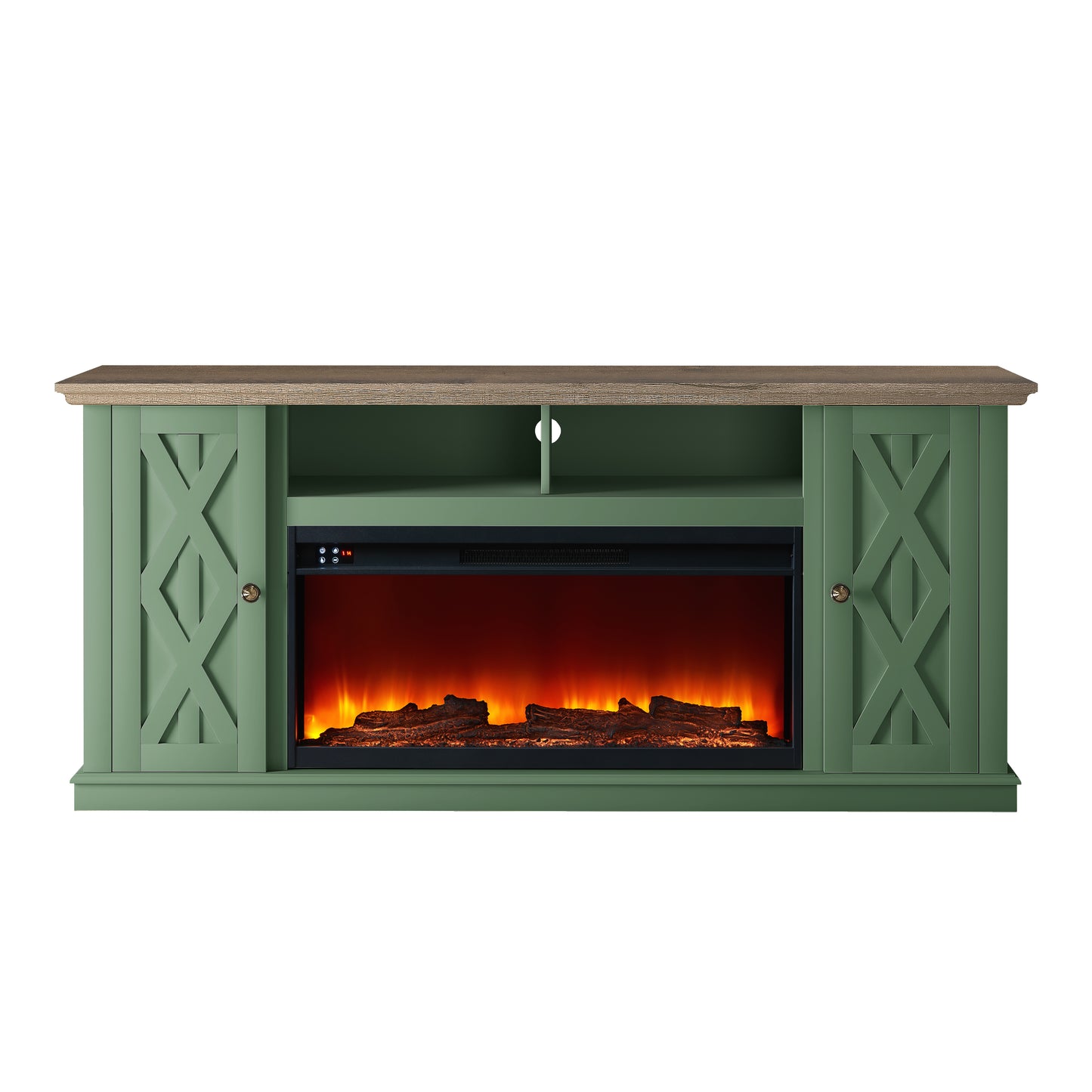 Festivo FTS22202 68" TV Stand with 36" Electric Fireplace-Green