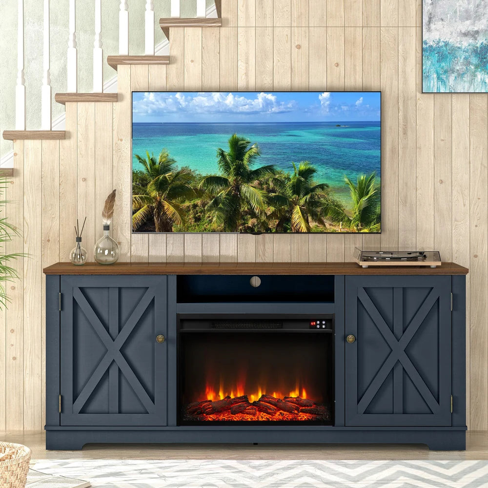 Festivo FTS22319 70" TV Stand with 26" Electric Fireplace-Navy