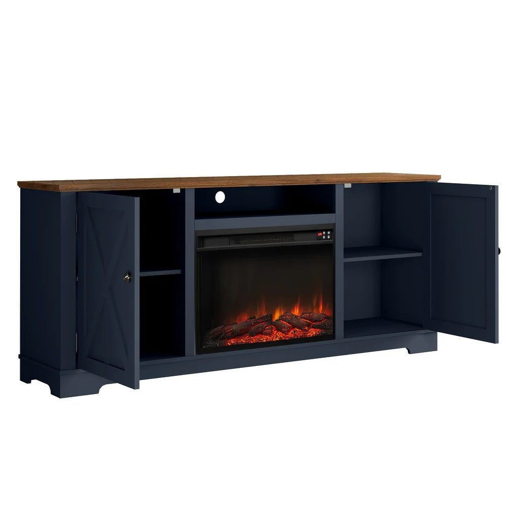 Festivo FTS22319 70" TV Stand with 26" Electric Fireplace-Navy