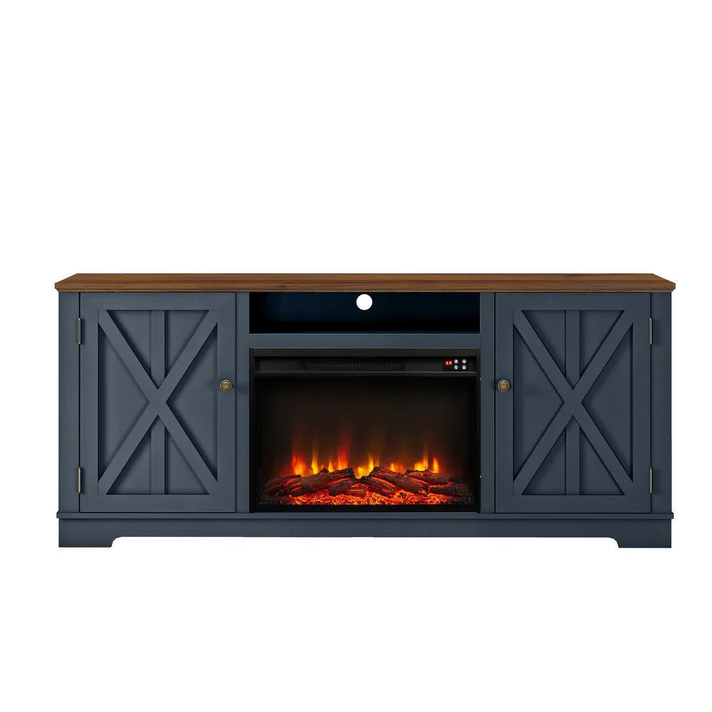 Festivo FTS22319 70" TV Stand with 26" Electric Fireplace-Navy