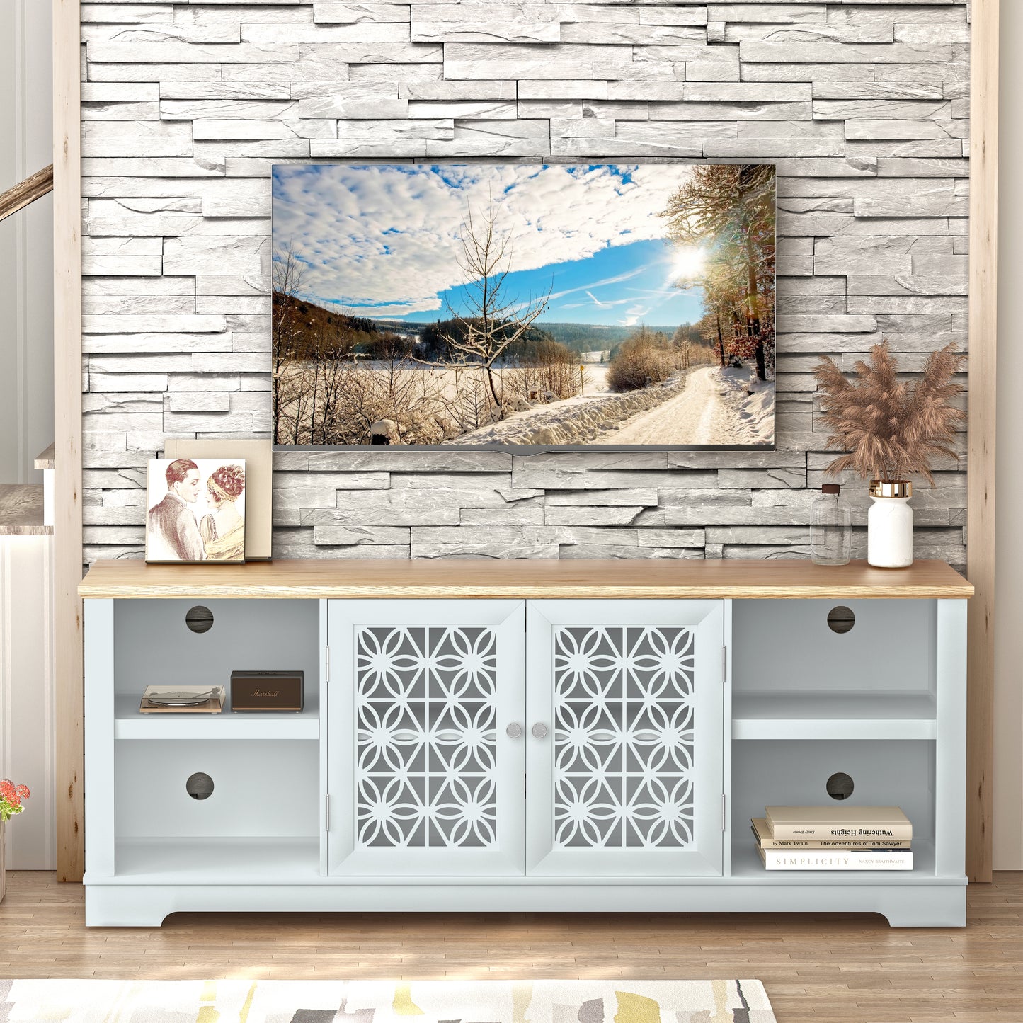 Festivo FTS22913 70" TV Stand-Grayish White