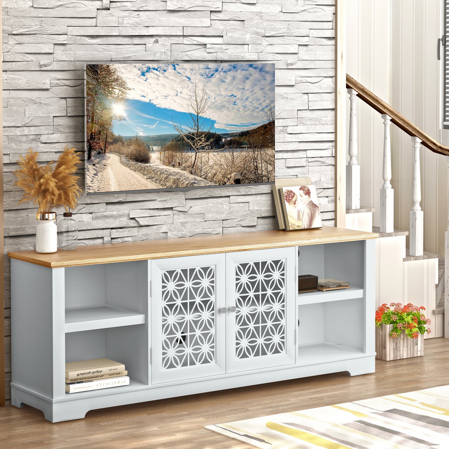 Festivo FTS22913 70" TV Stand-Grayish White