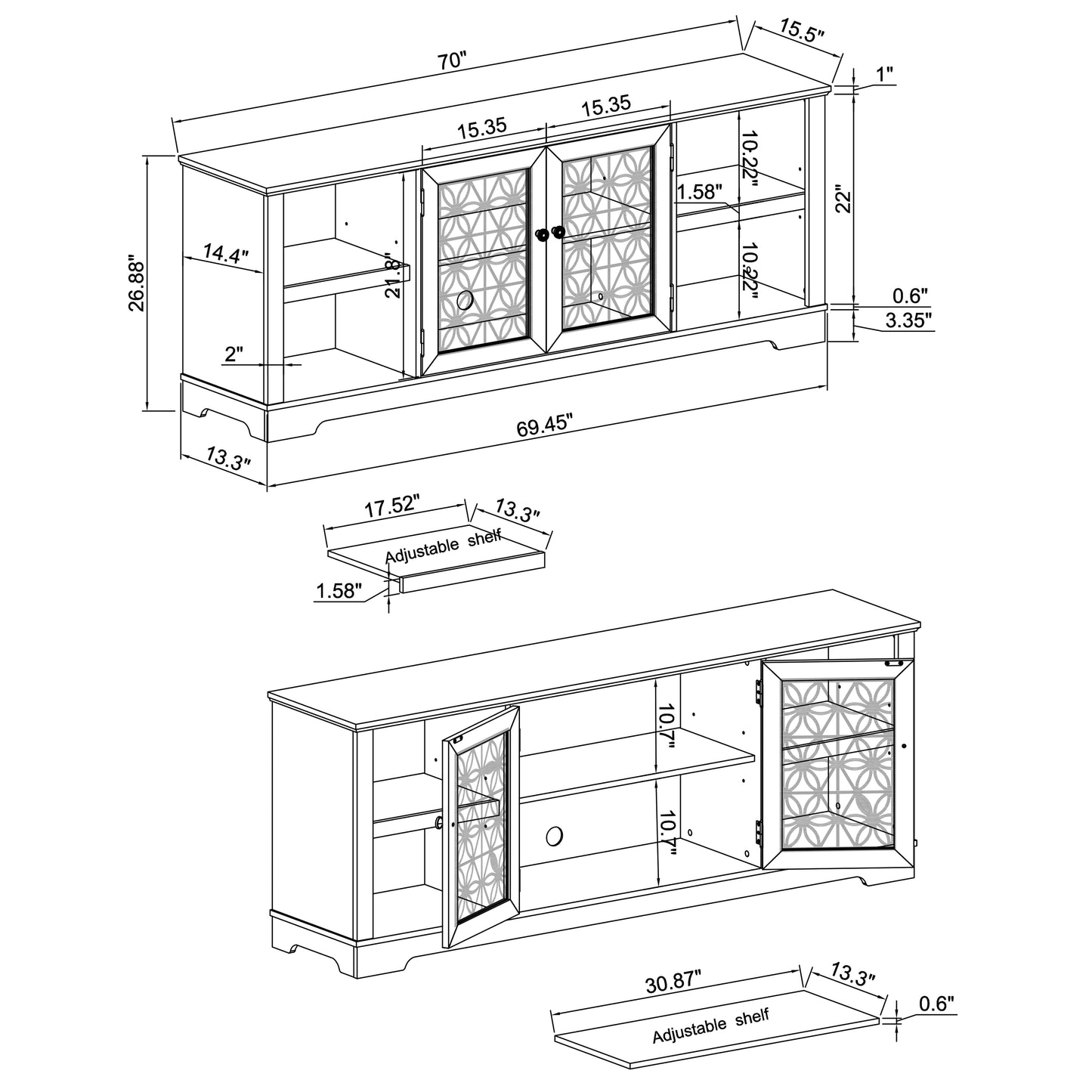 Festivo FTS22913 70" TV Stand-Grayish White