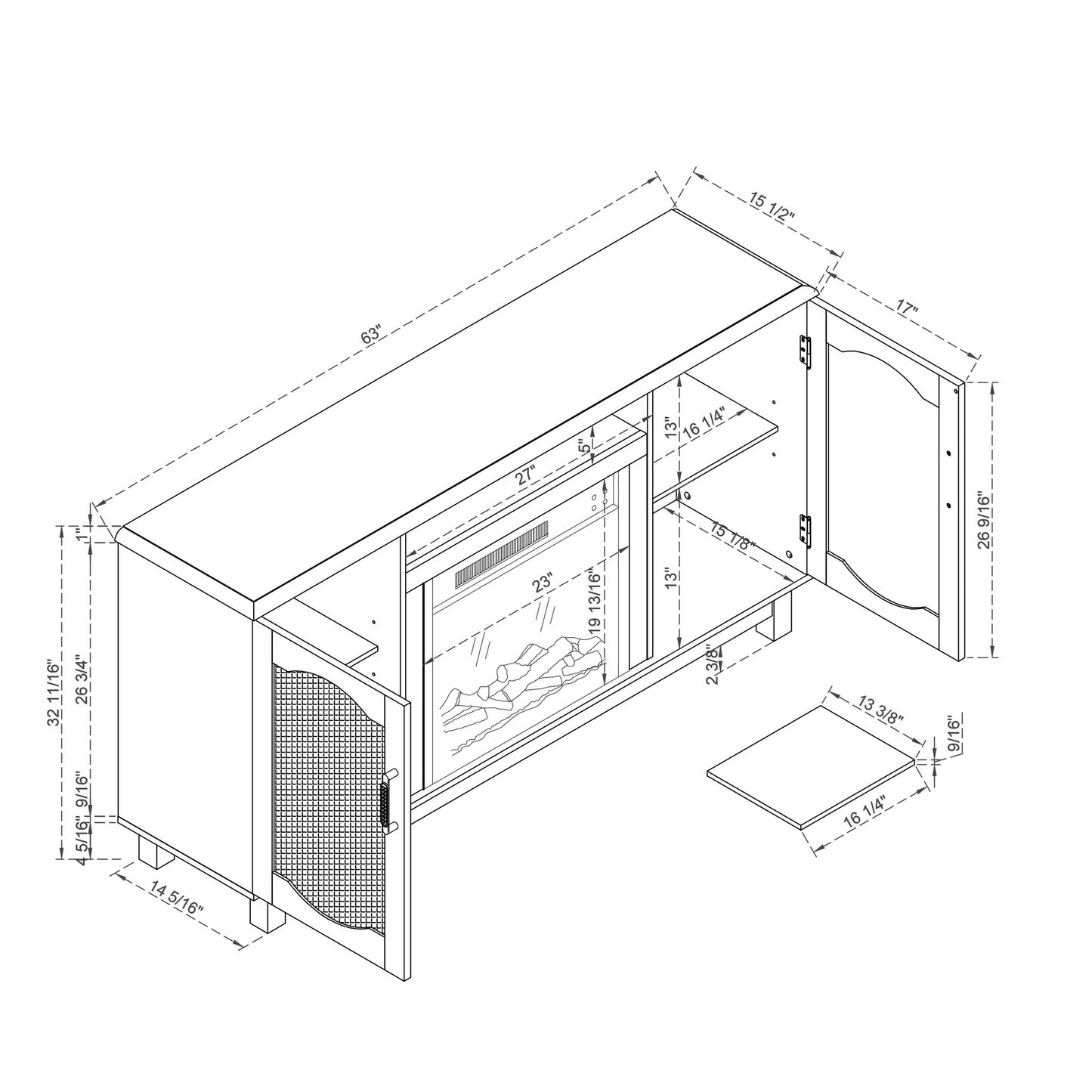 Festivo FTS23216 63" TV Stand with 23" Electric Fireplace-White
