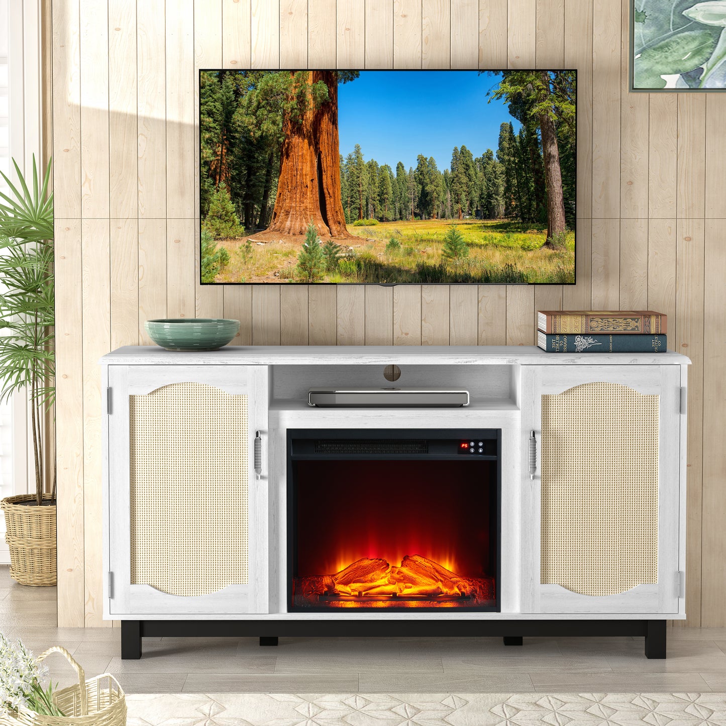 Festivo FTS23216 63" TV Stand with 23" Electric Fireplace-White