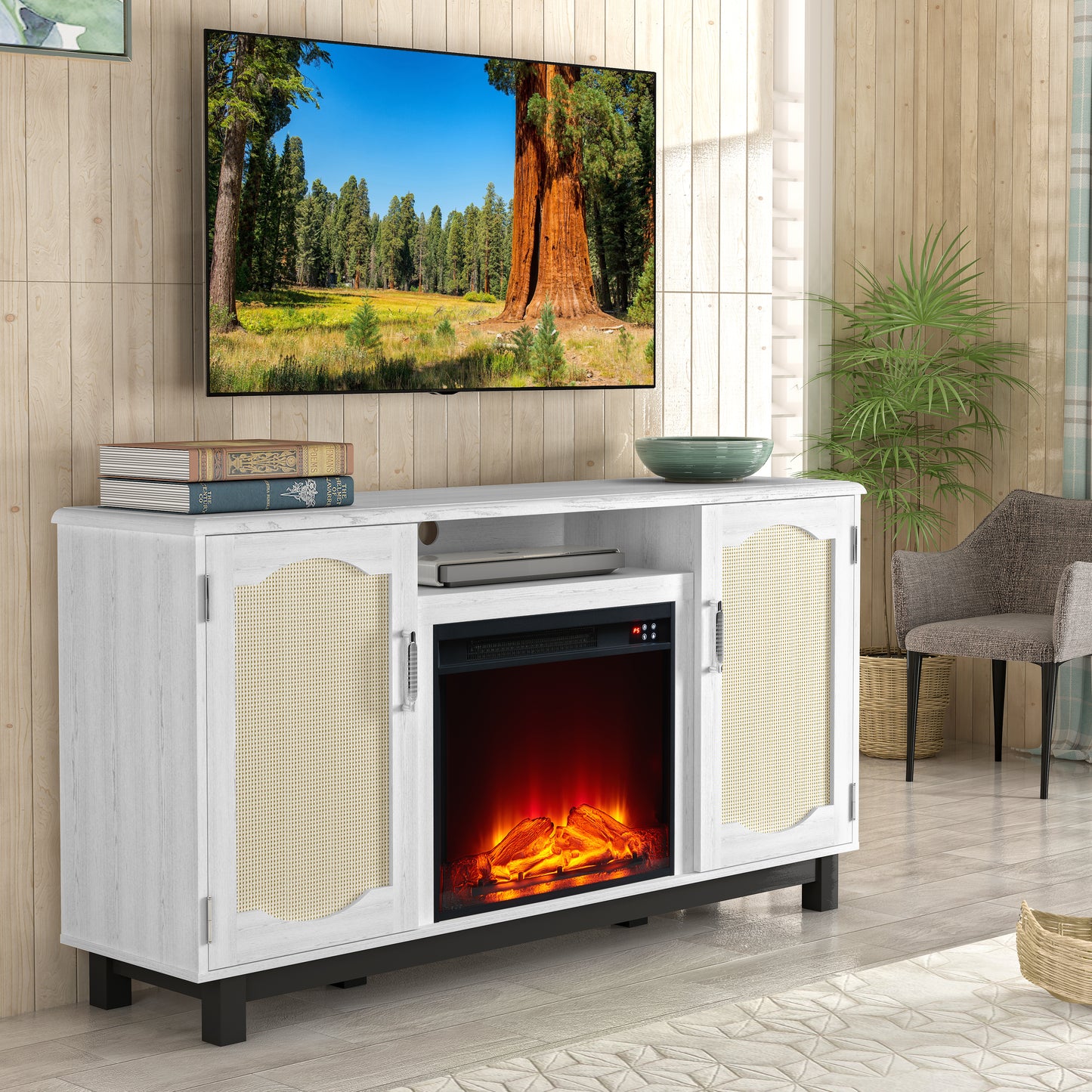 Festivo FTS23216 63" TV Stand with 23" Electric Fireplace-White