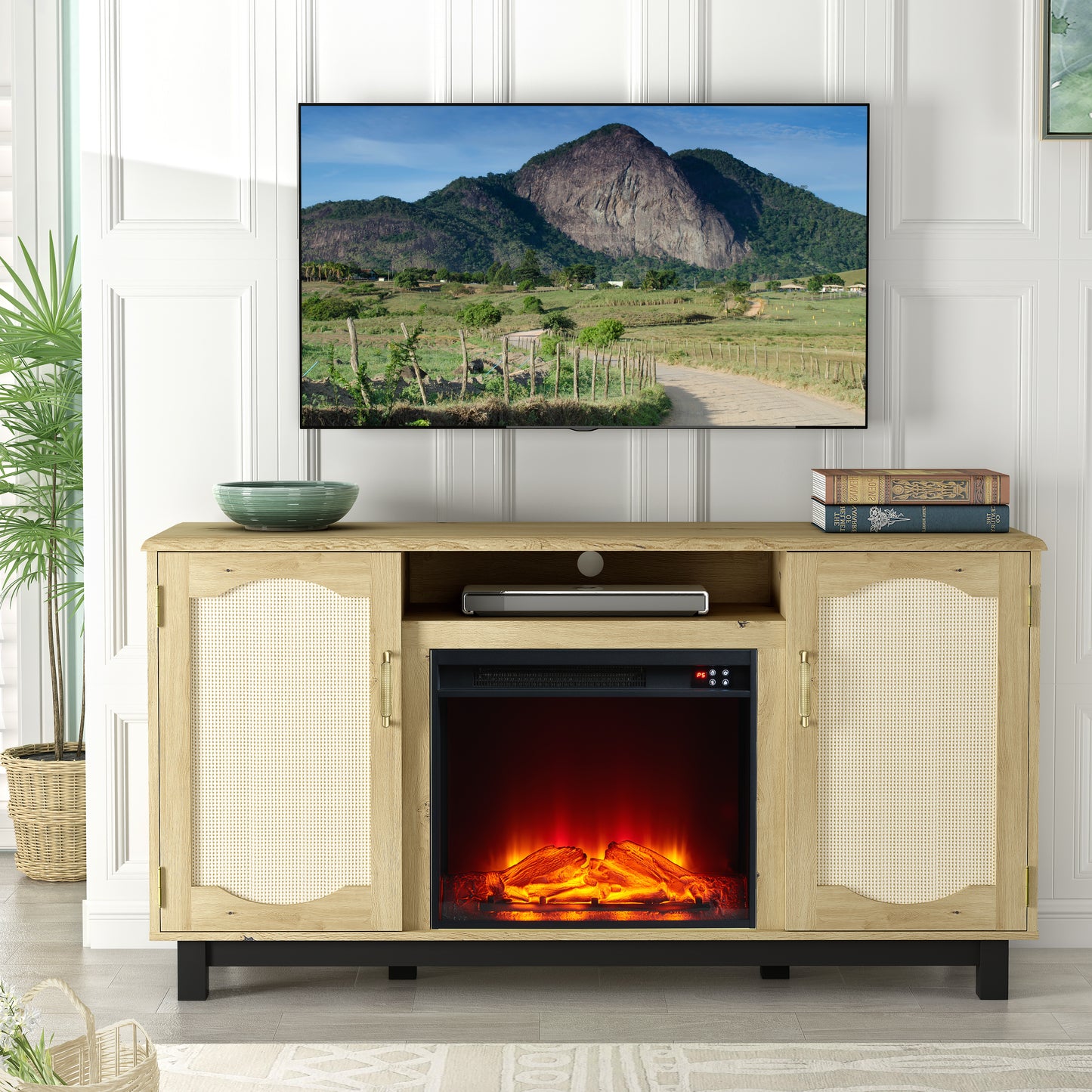 Festivo FTS23217 63" TV Stand with 23" Electric Fireplace-Walnut
