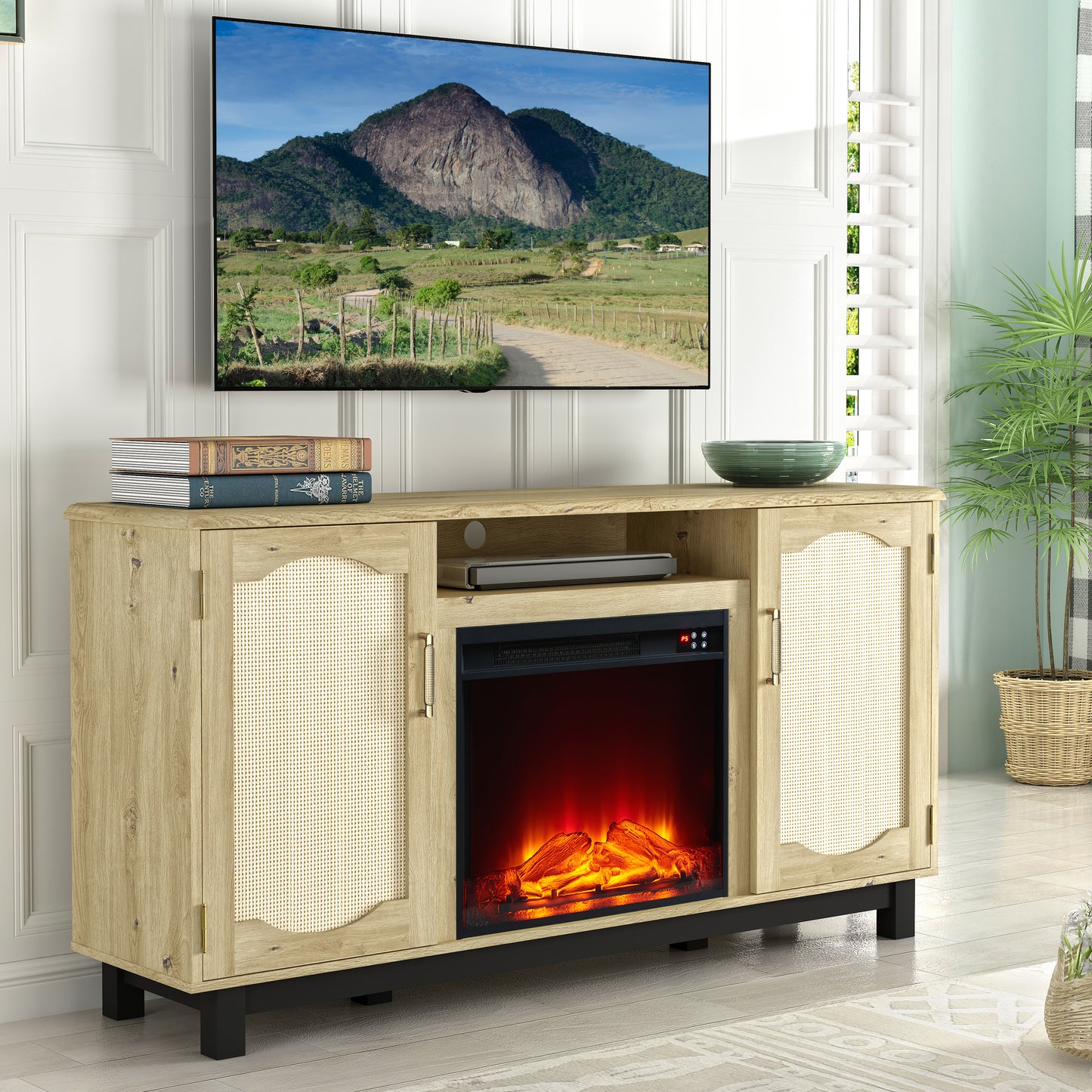 Festivo FTS23217 63" TV Stand with 23" Electric Fireplace-Walnut