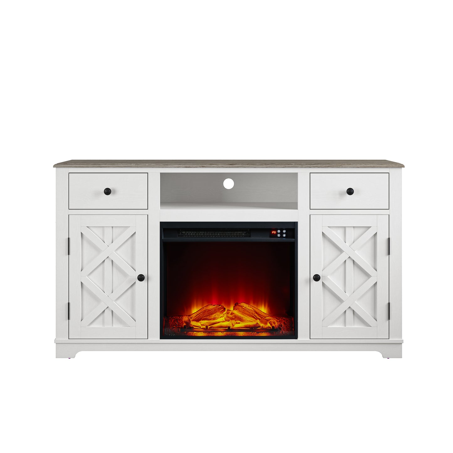 Festivo FTS23226 60" TV Stand with 23" Electric Fireplace-White