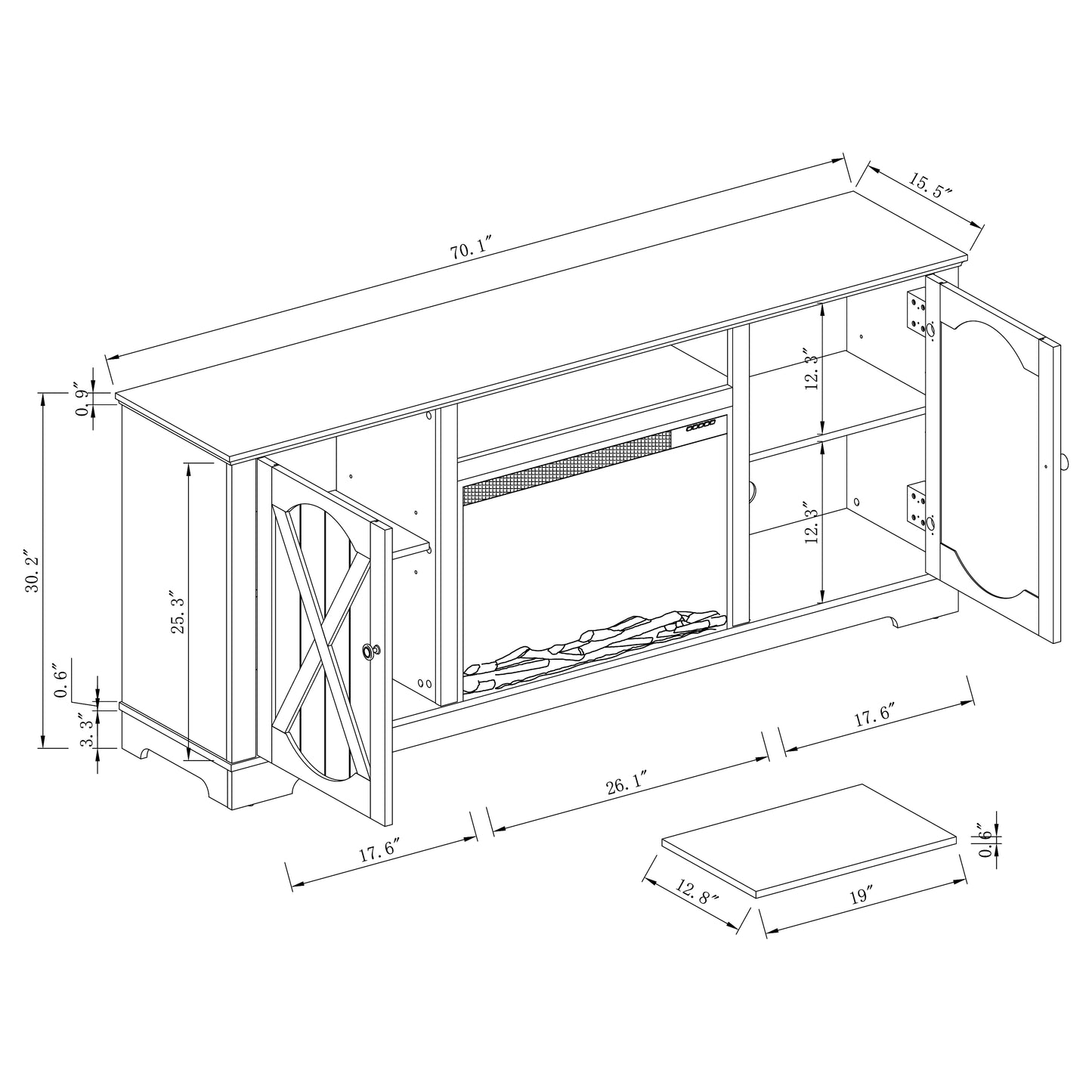 Festivo FTS23236 70" TV Stand with 26" Electric Fireplace-White