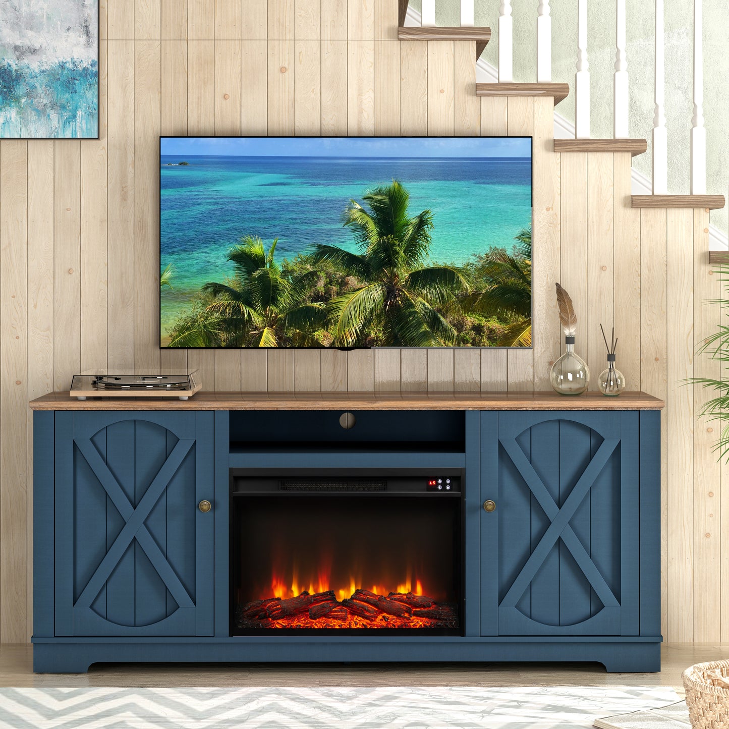 Festivo FTS23235 70" TV Stand with 26" Electric Fireplace-Navy