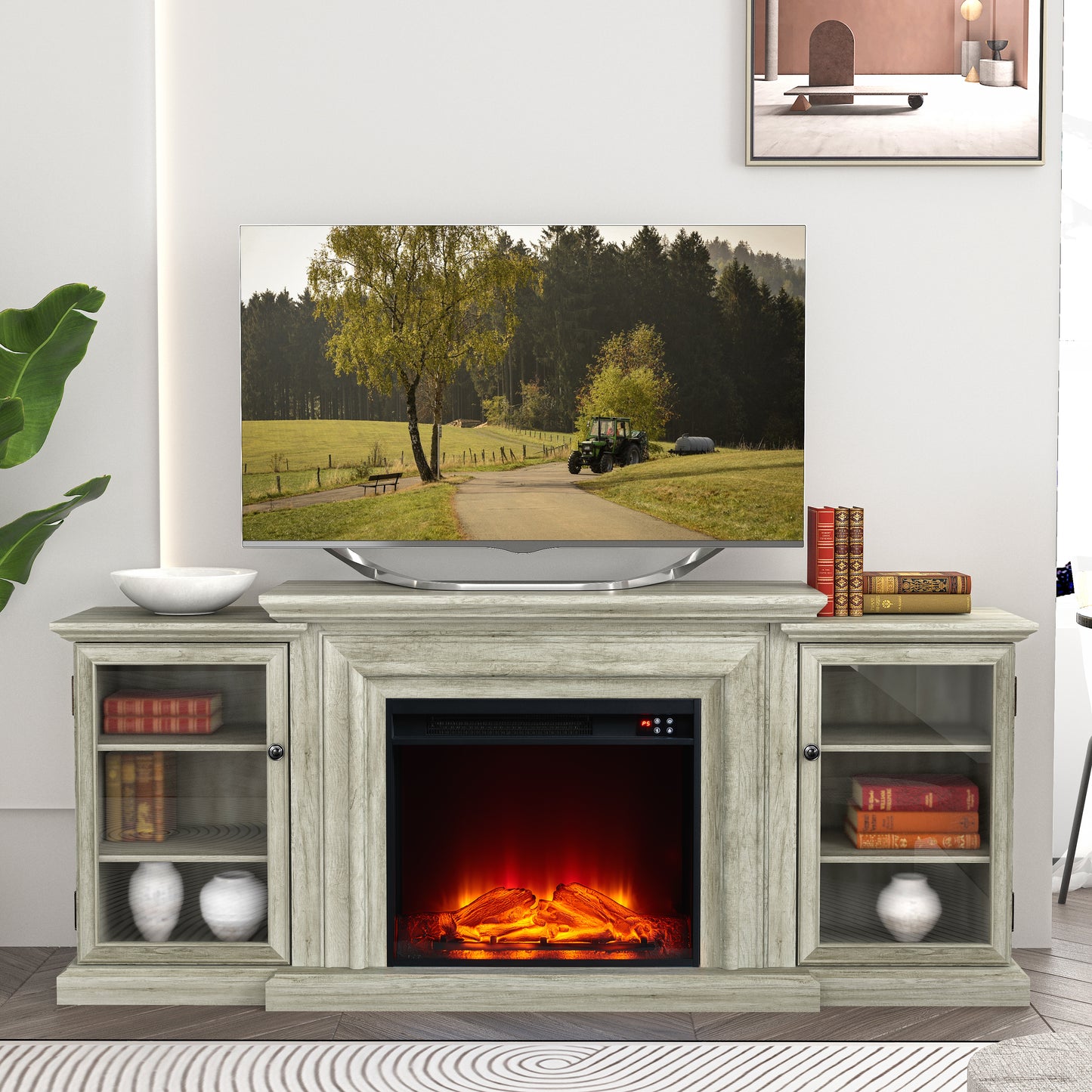 Festivo FTS23320 70" TV Stand with 23" Electric Fireplace-Grey