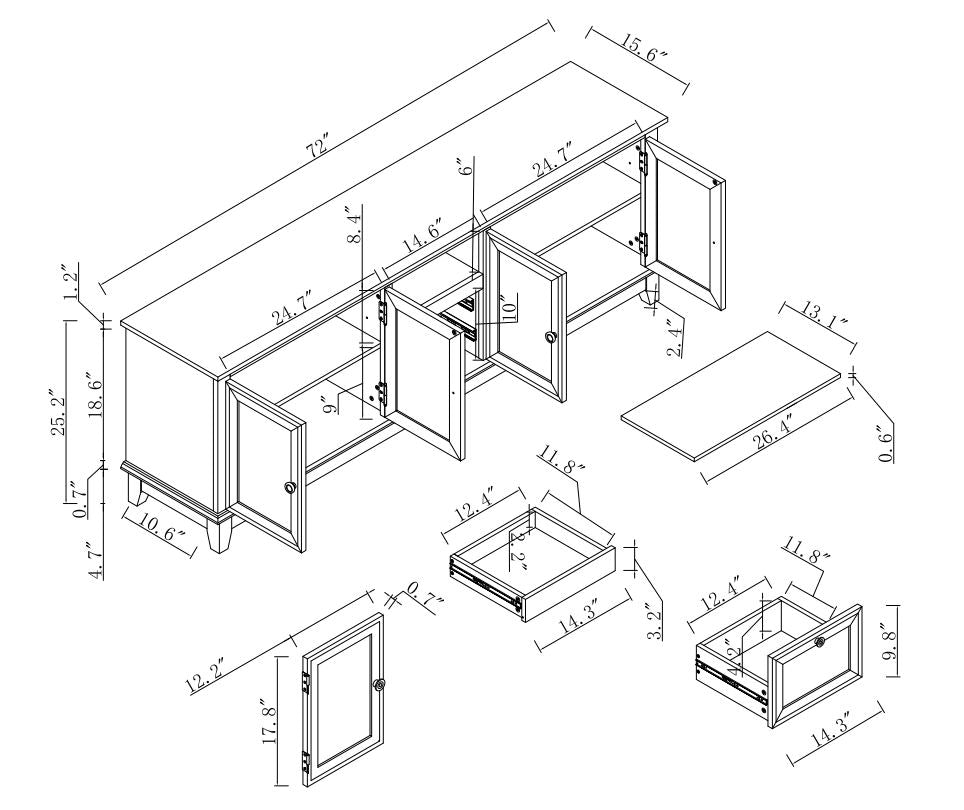 Festivo FTS23421 72" TV Stand-Grey