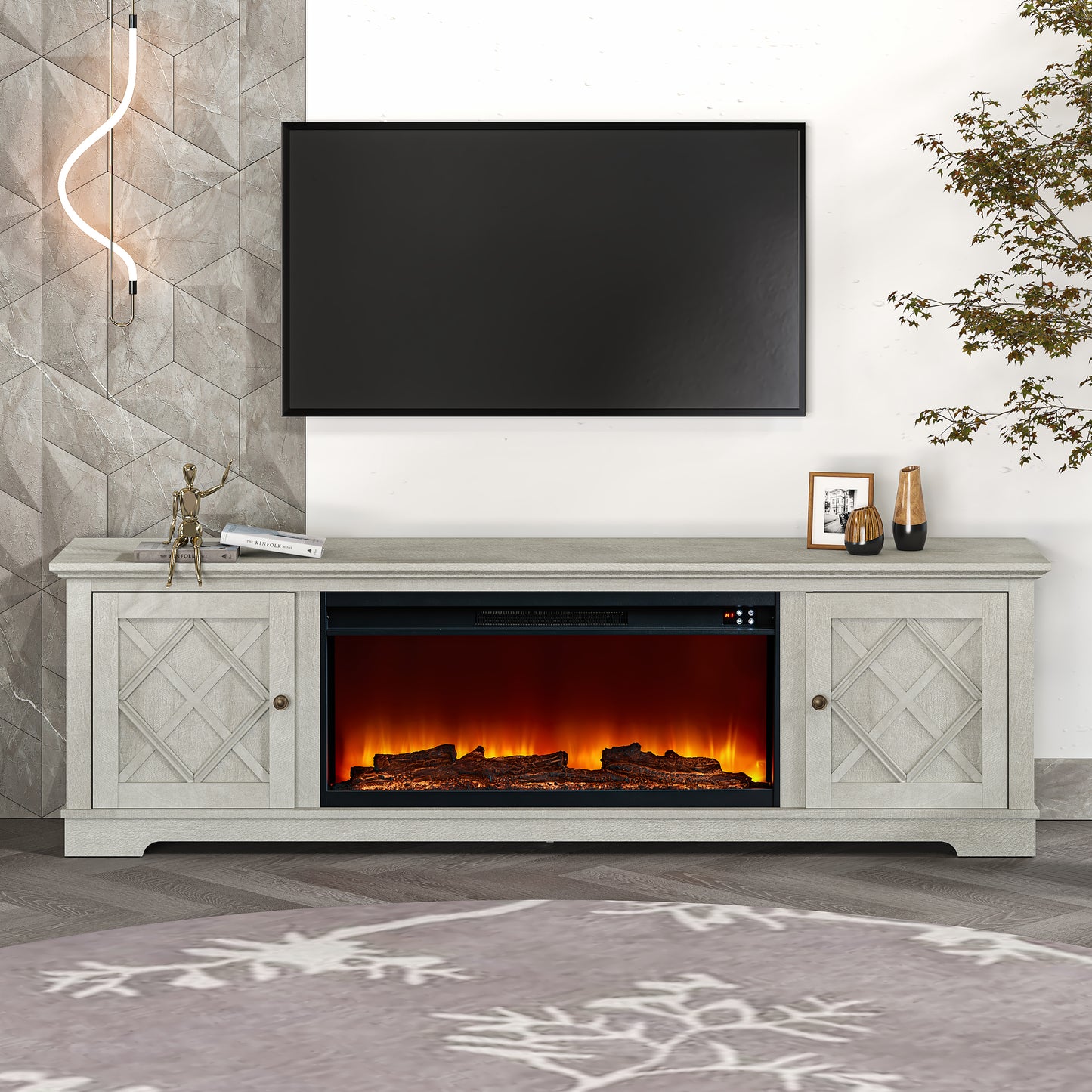 Festivo FTS23516 78" TV Stand with 36" Electric Fireplace-White
