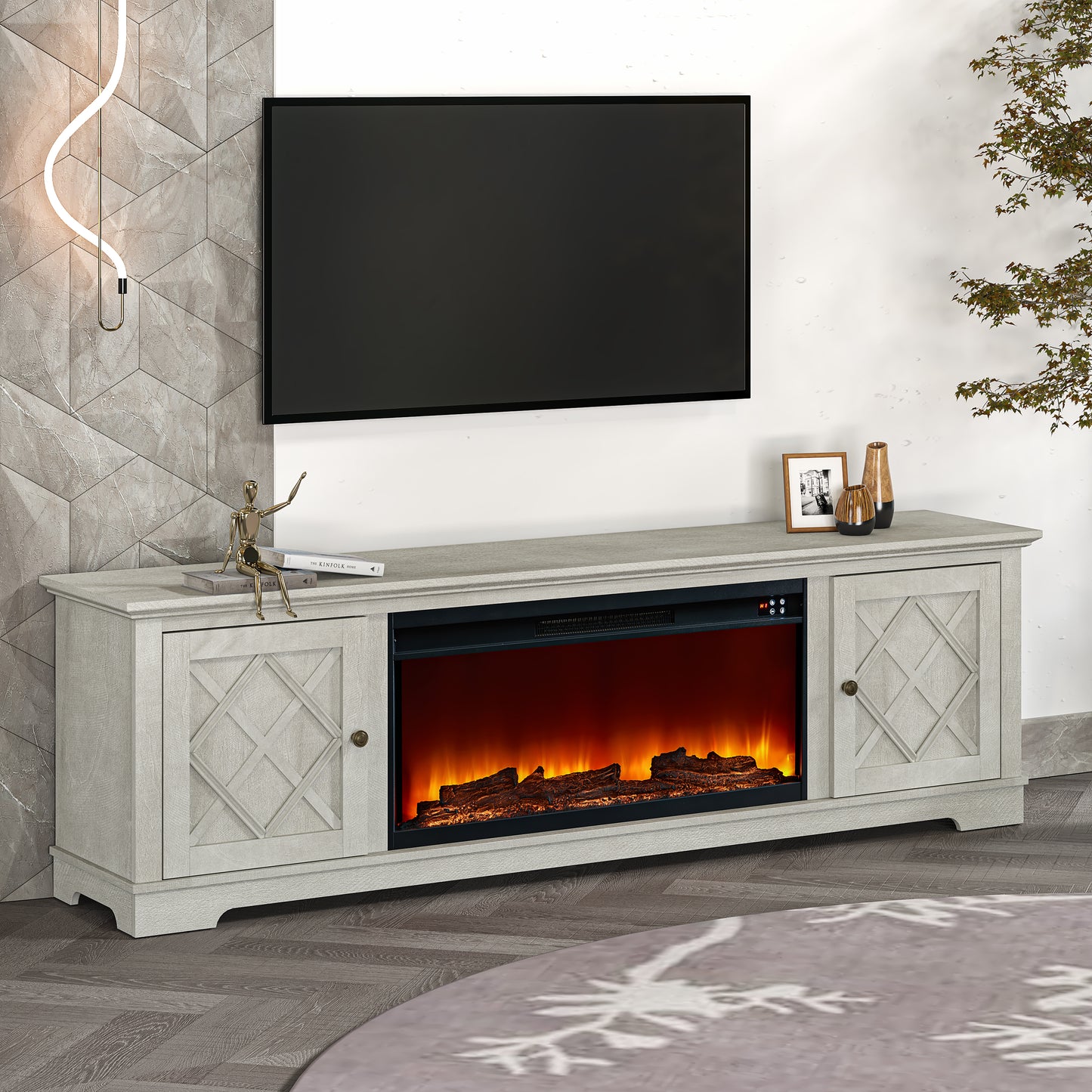 Festivo FTS23516 78" TV Stand with 36" Electric Fireplace-White