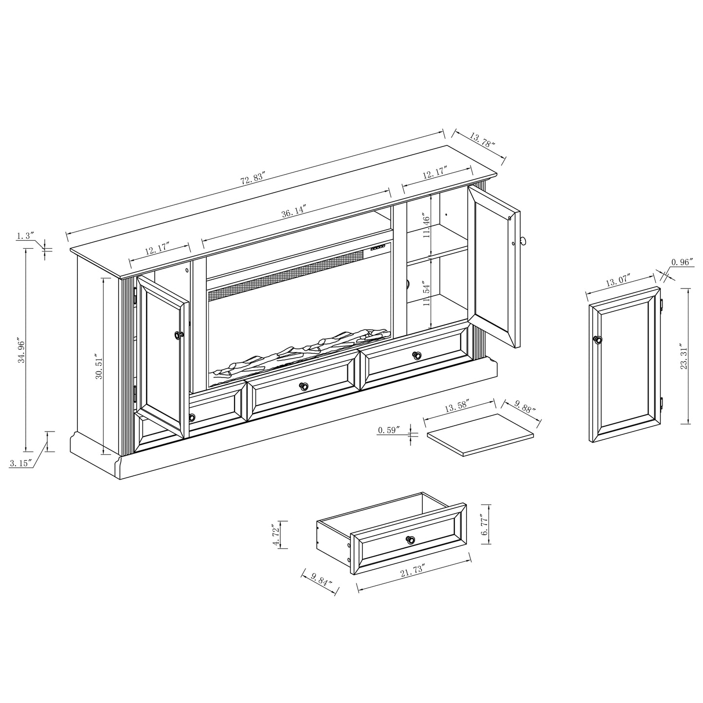 Festivo FTS23531 73" TV Stand with 36" Electric Fireplace-Taupe