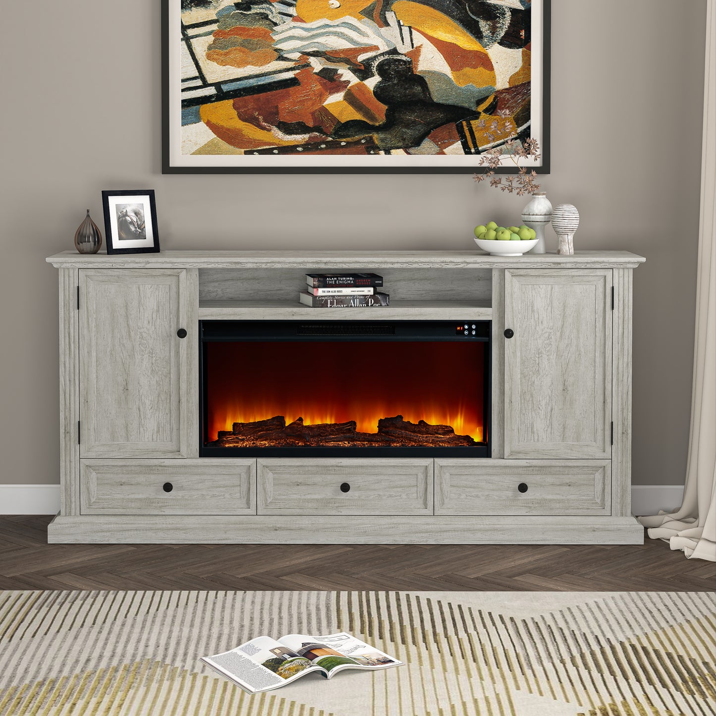 Festivo FTS23531 73" TV Stand with 36" Electric Fireplace-Taupe