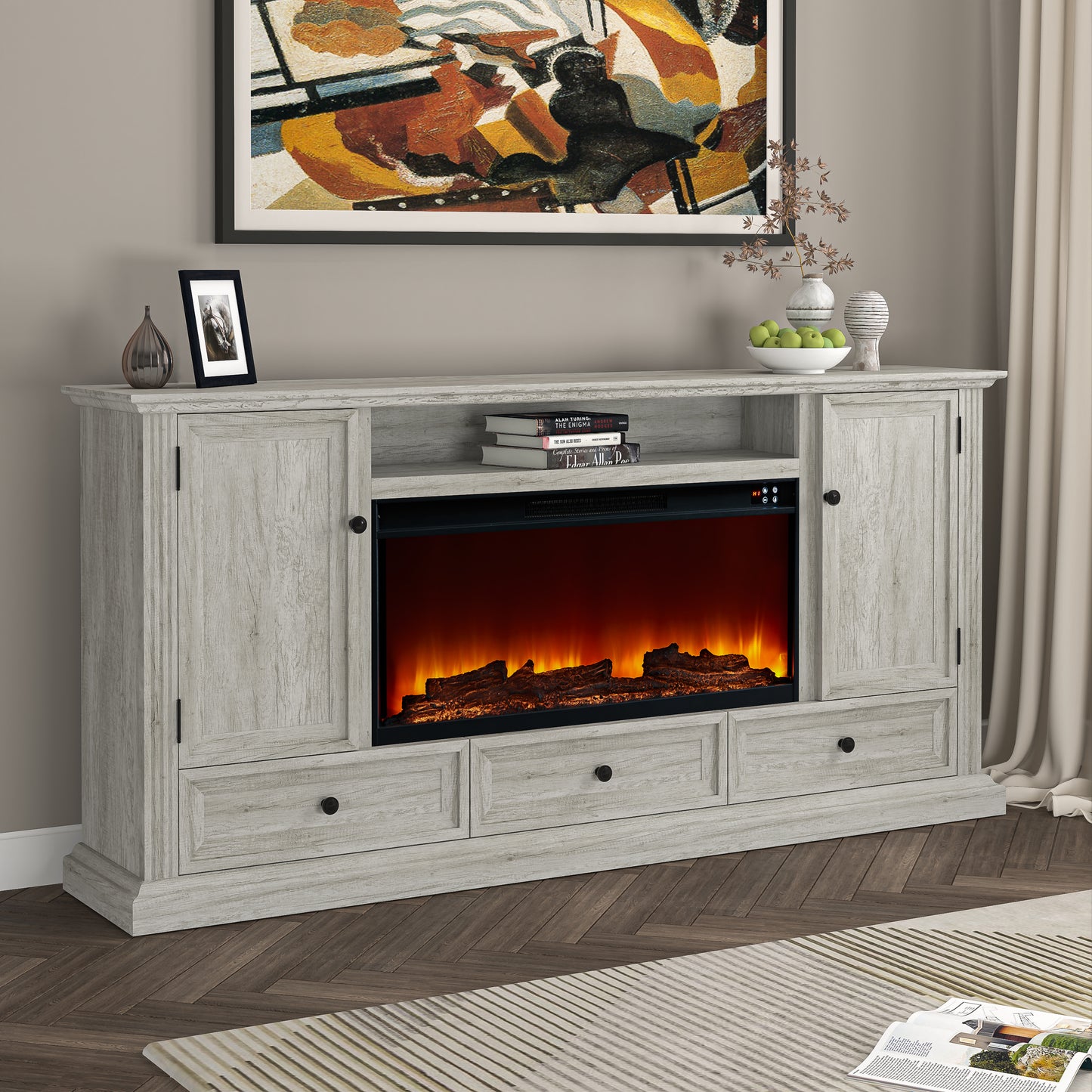 Festivo FTS23531 73" TV Stand with 36" Electric Fireplace-Taupe