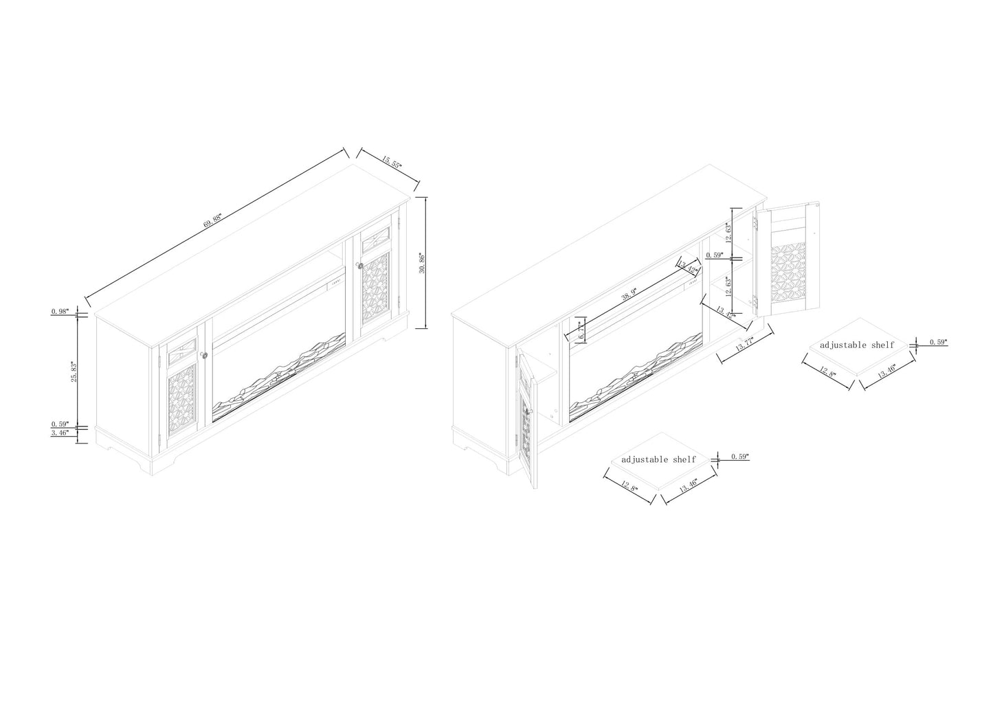 Festivo FTS24270 70" TV Stand with 36" Electric Fireplace-Green