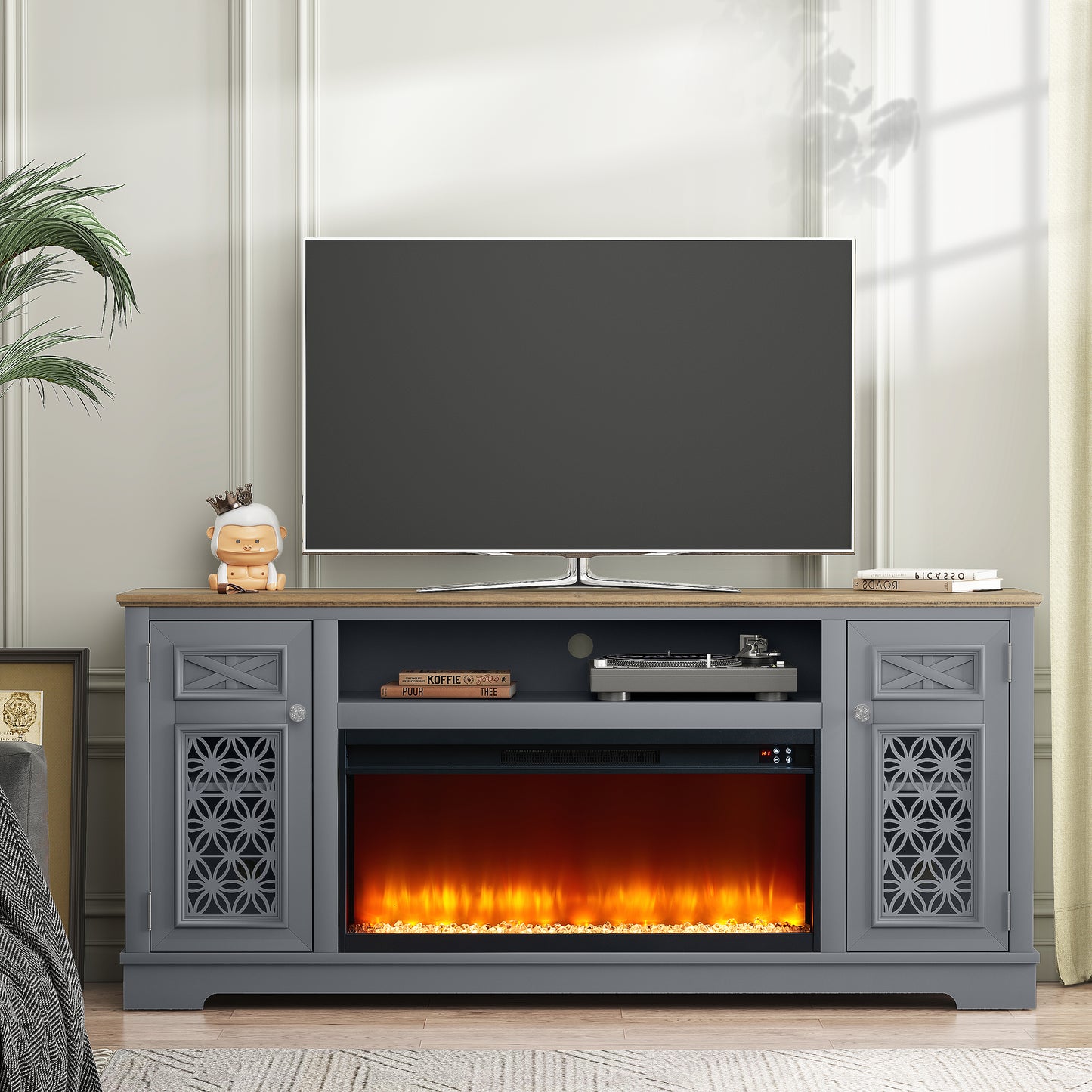 Festivo FTS24271 70" TV Stand with 36" Electric Fireplace-Grey