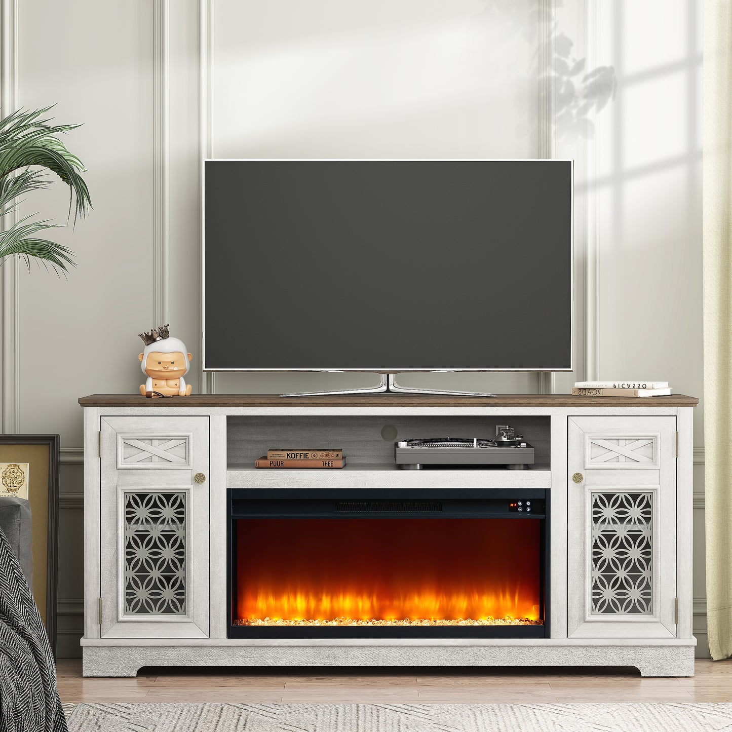Festivo FTS24272 70" TV Stand with 36" Electric Fireplace-OffWhite