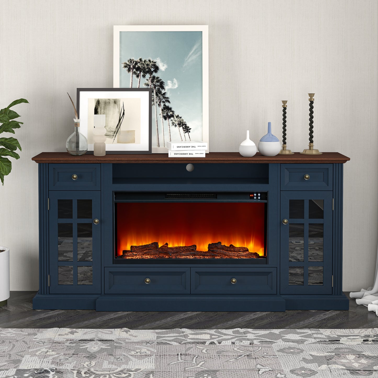 Festivo FTS24275 73" TV Stand with 36" Electric Fireplace-Navy