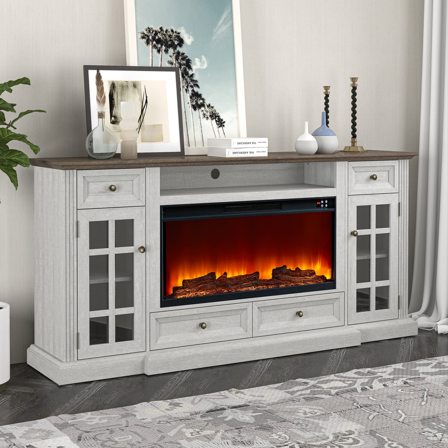 Festivo FTS24276 73" TV Stand with 36" Electric Fireplace-OffWhite