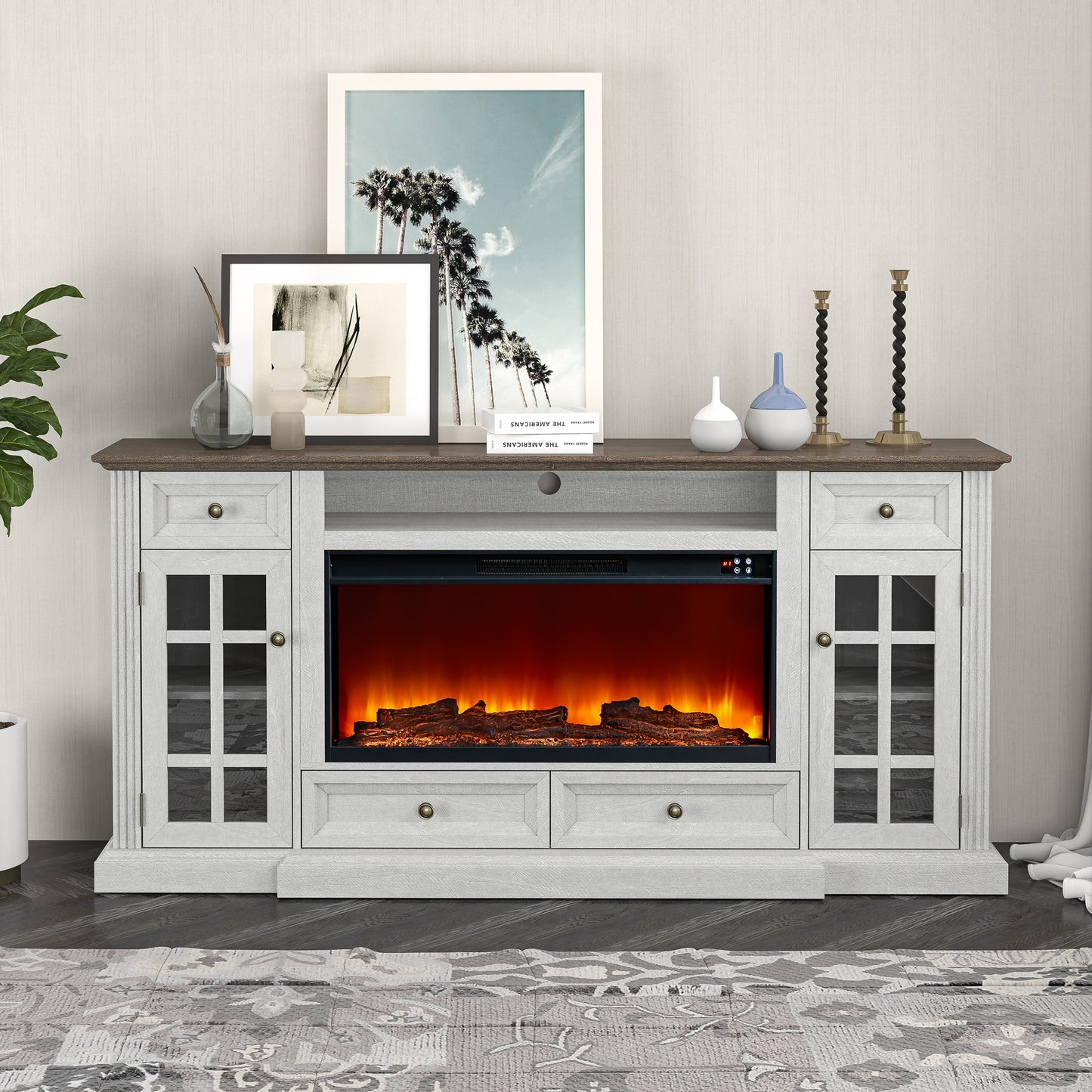 Festivo FTS24276 73" TV Stand with 36" Electric Fireplace-OffWhite
