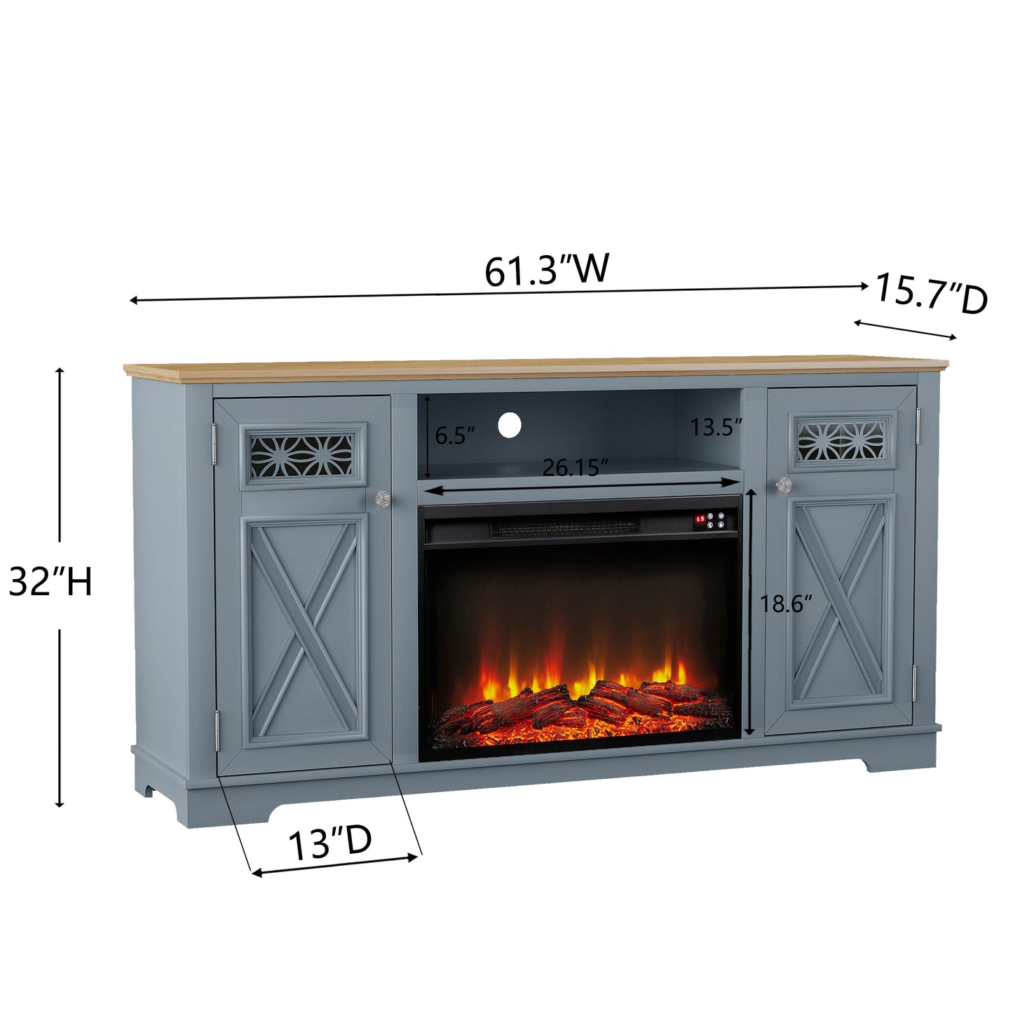 Festivo FTS24280 61" TV Stand with 26" Electric Fireplace-Blue