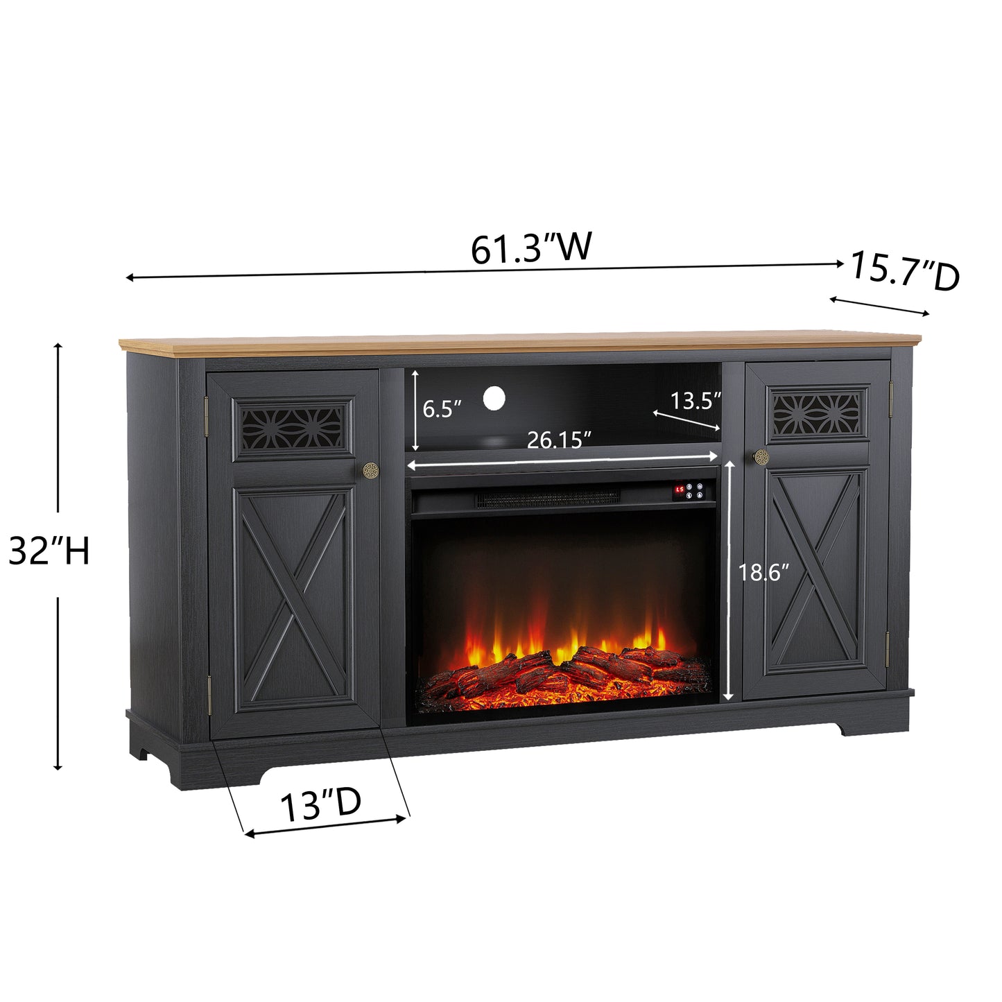 Festivo FTS24282 61" TV Stand with 26" Electric Fireplace-Black