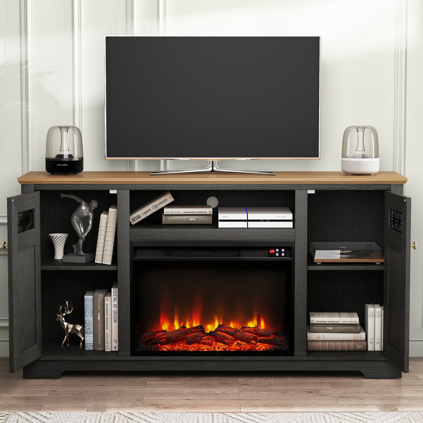 Festivo FTS24282 61" TV Stand with 26" Electric Fireplace-Black