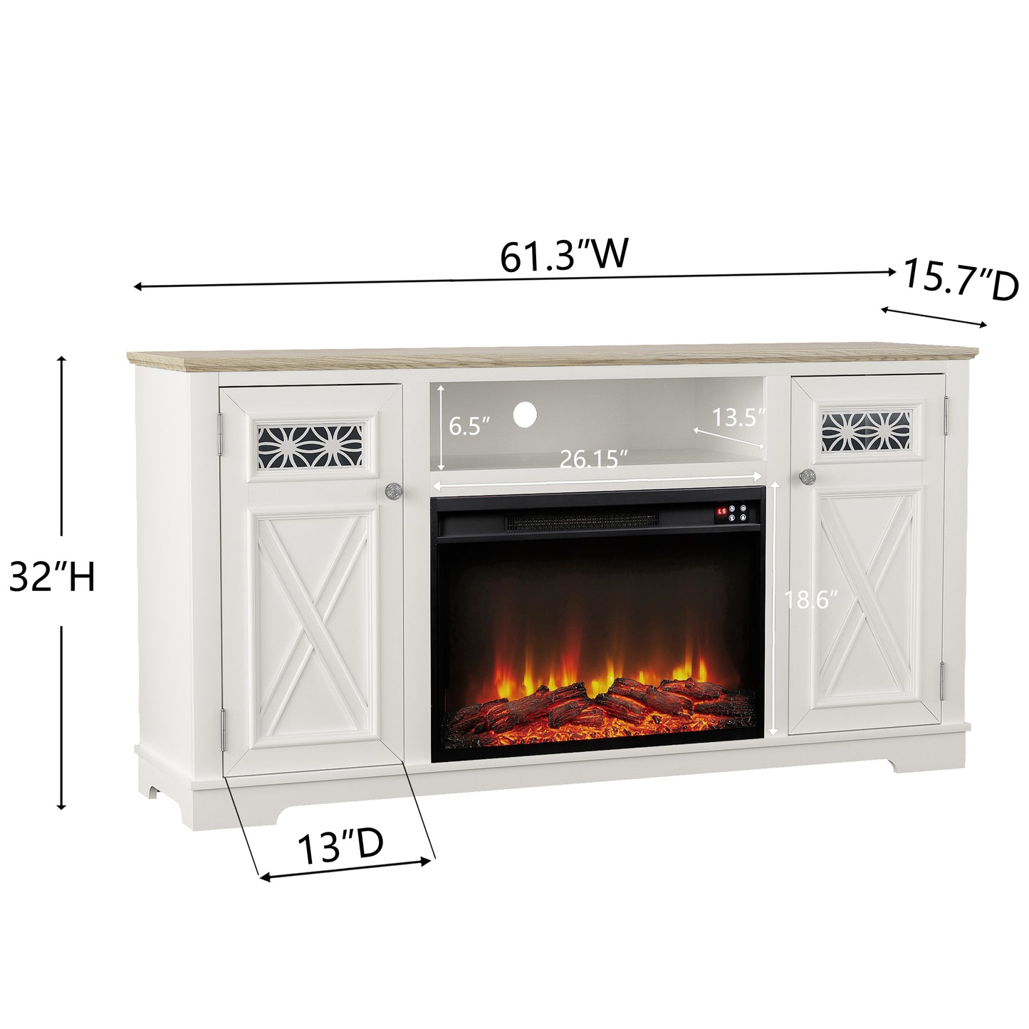 Festivo FTS24283 61" TV Stand with 26" Electric Fireplace-White