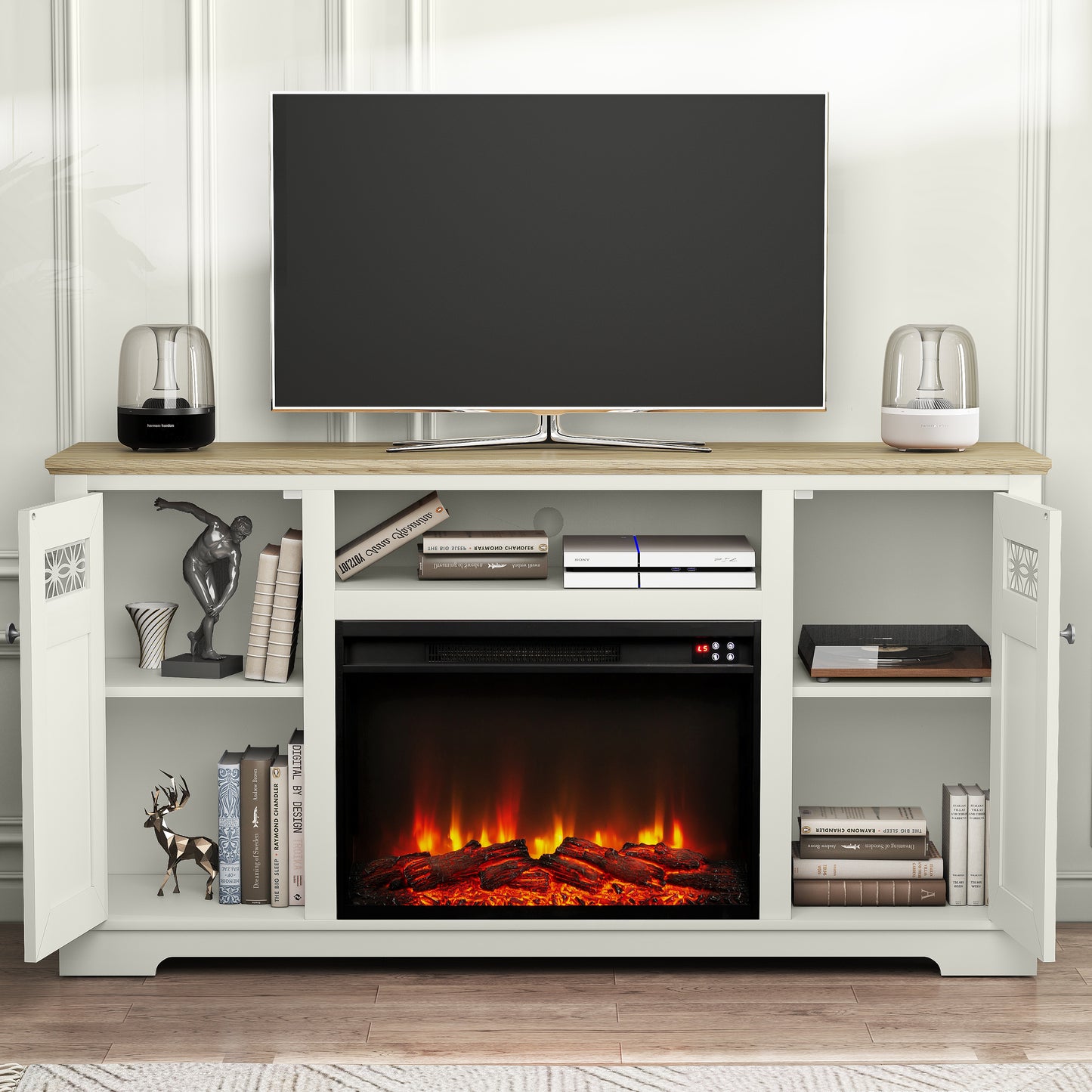Festivo FTS24283 61" TV Stand with 26" Electric Fireplace-White