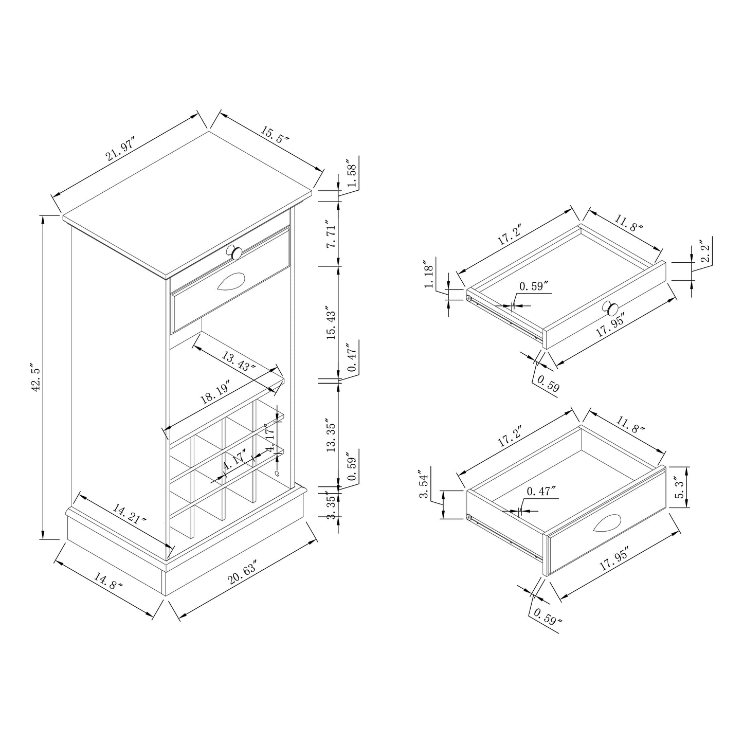 Festivo FWC23423 22" Wine Cabinet-Offwhite